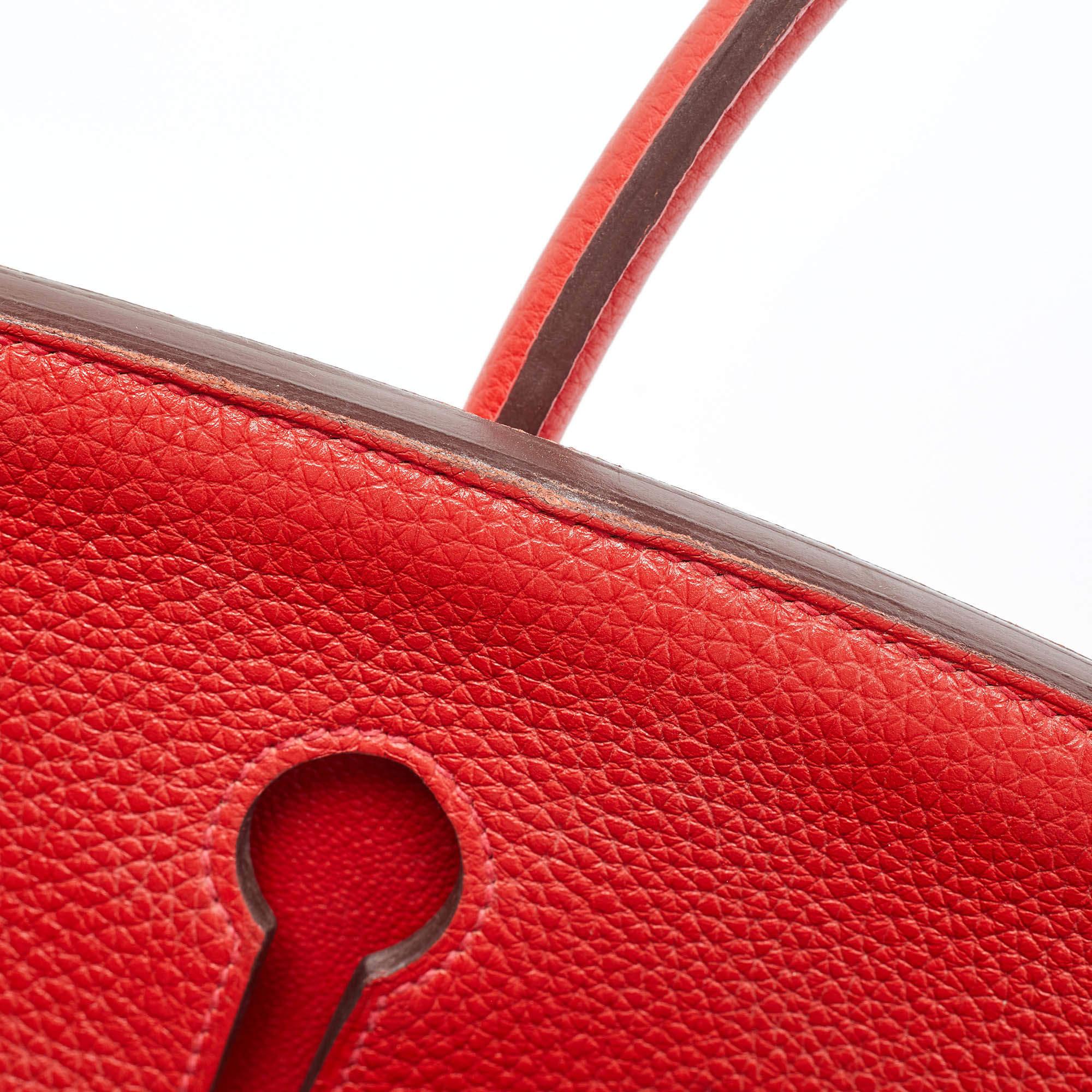 Hermes Rouge Casaque Togo Leather Gold Finish Birkin 35 Bag For Sale 4