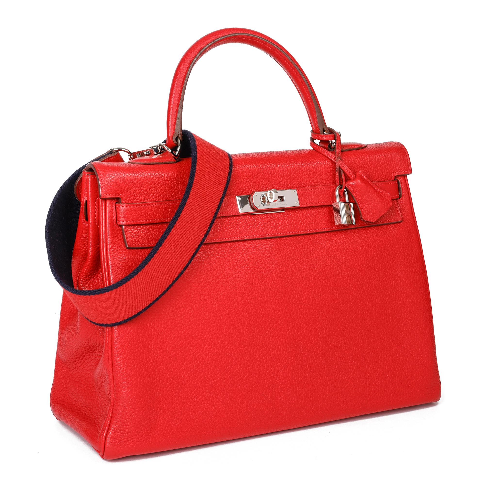 HERMÈS
Rouge Casaque Togo Leather Kelly 35cm 

Xupes Reference: CB346
Serial Number: [P]
Age (Circa): 2012
Accompanied By: Hermès Box, Dust Bag, Lock, Keys, Clochette, Shoulder Strap
Authenticity Details: Date Stamp (Made in France)
Gender: