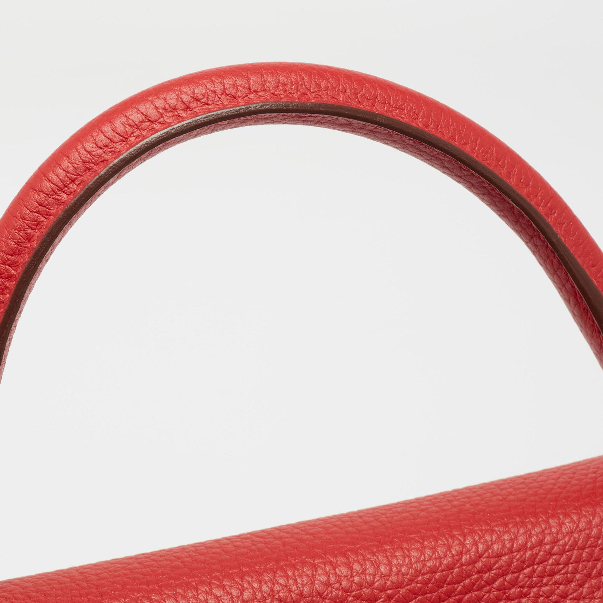 Women's Hermes Rouge Casaque Togo Leather Palladium Finish Kelly Retourne 32 Bag