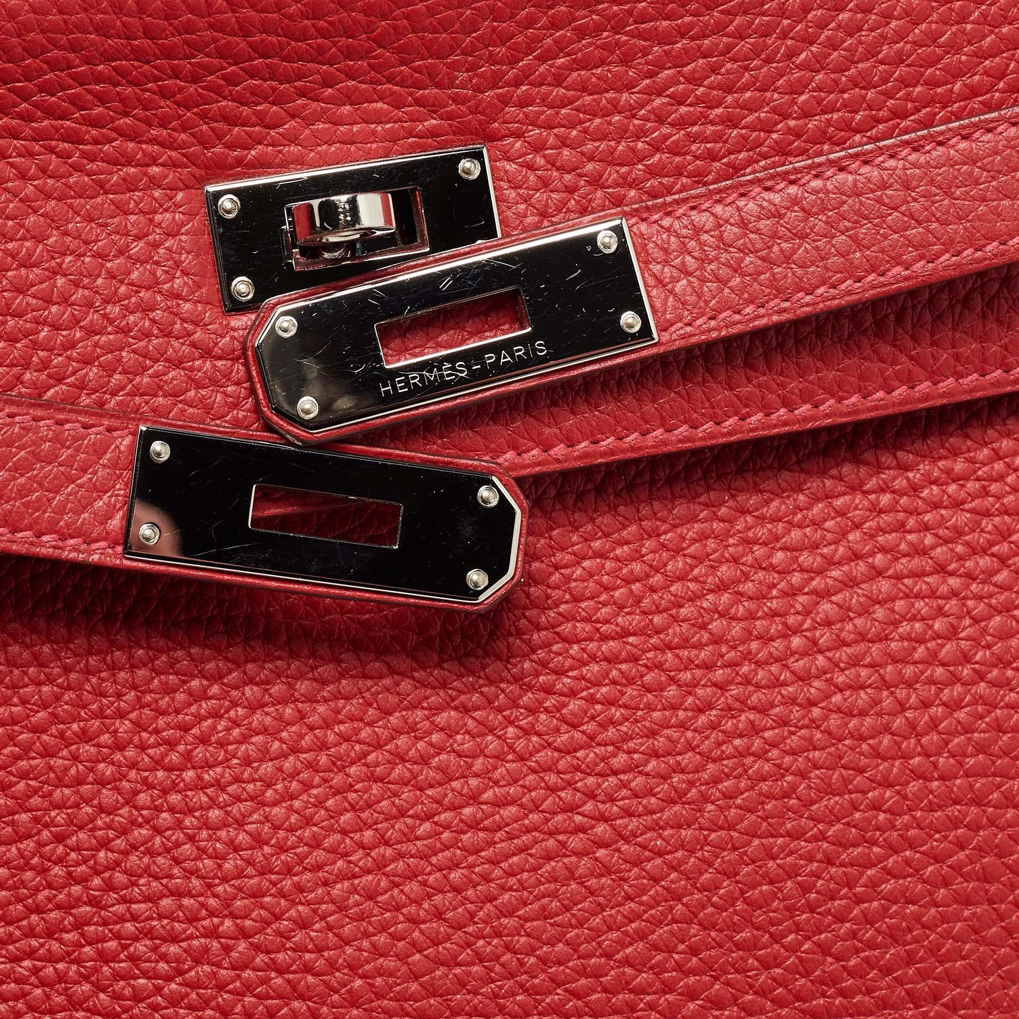 Hermes Rouge Casaque Togo Leather Palladium Finish Kelly Retourne 32 Bag 1