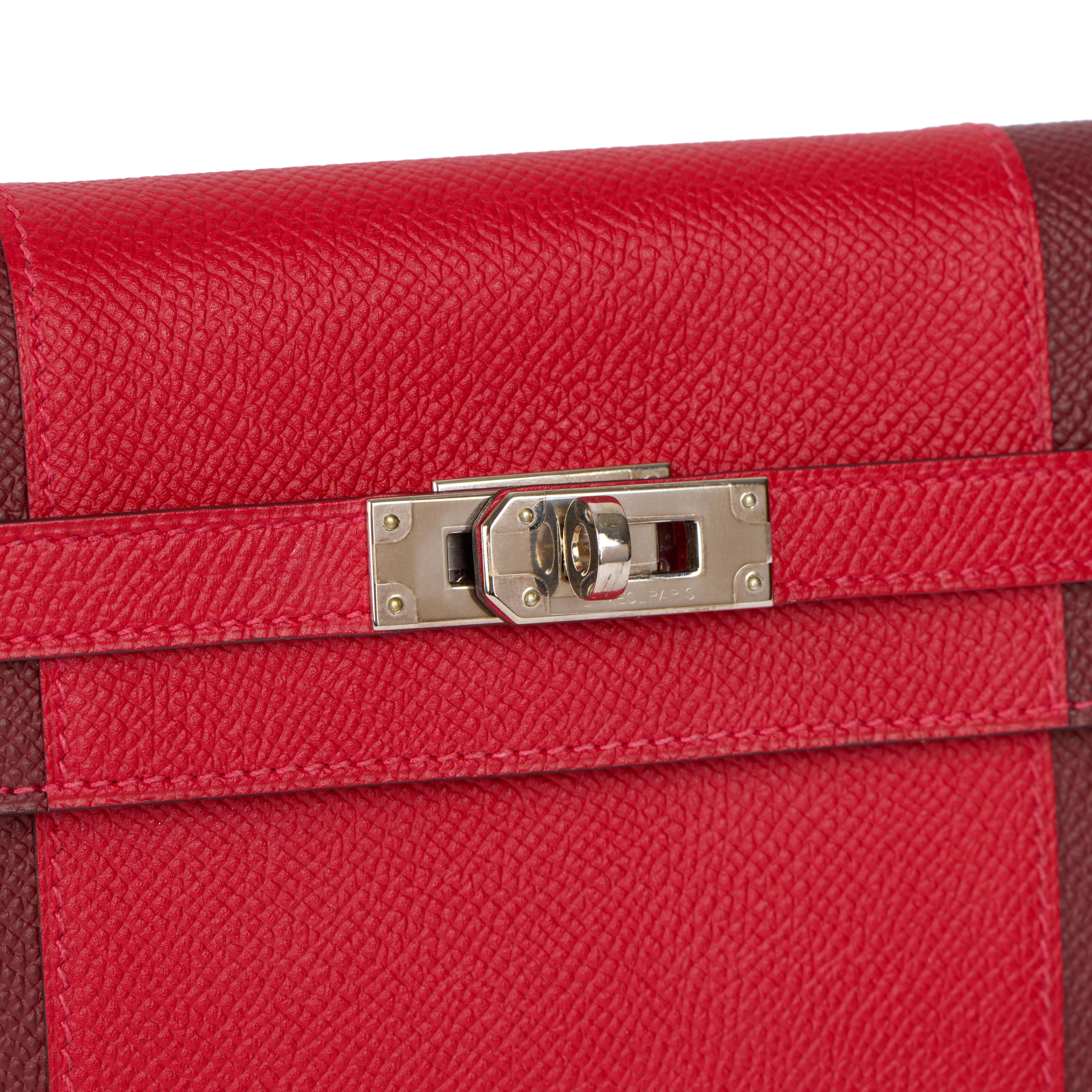 Hermes Rouge Casque & Rouge H Epsom Leather Flag Kelly Wallet 7