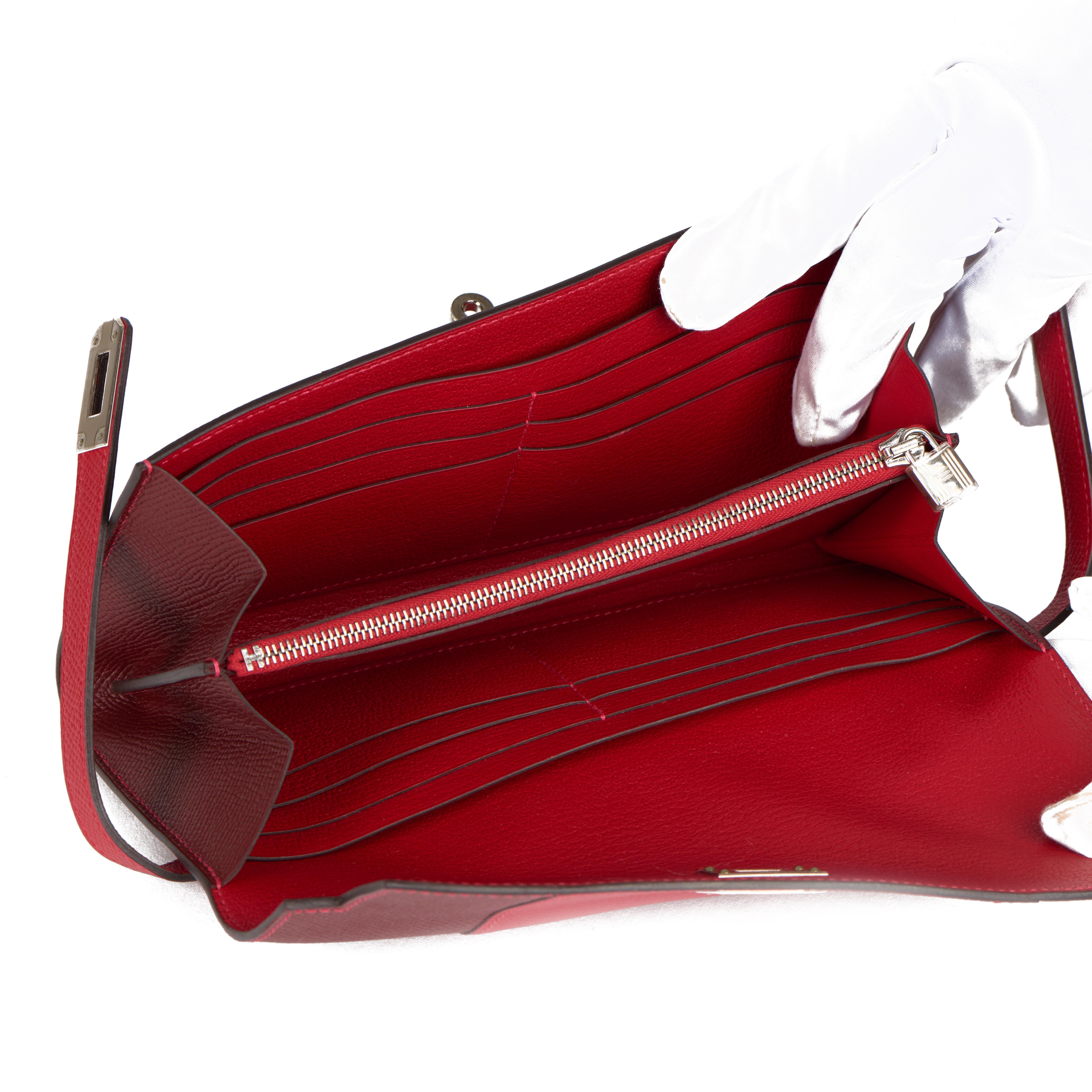 Hermes Rouge Casque & Rouge H Epsom Leather Flag Kelly Wallet 8