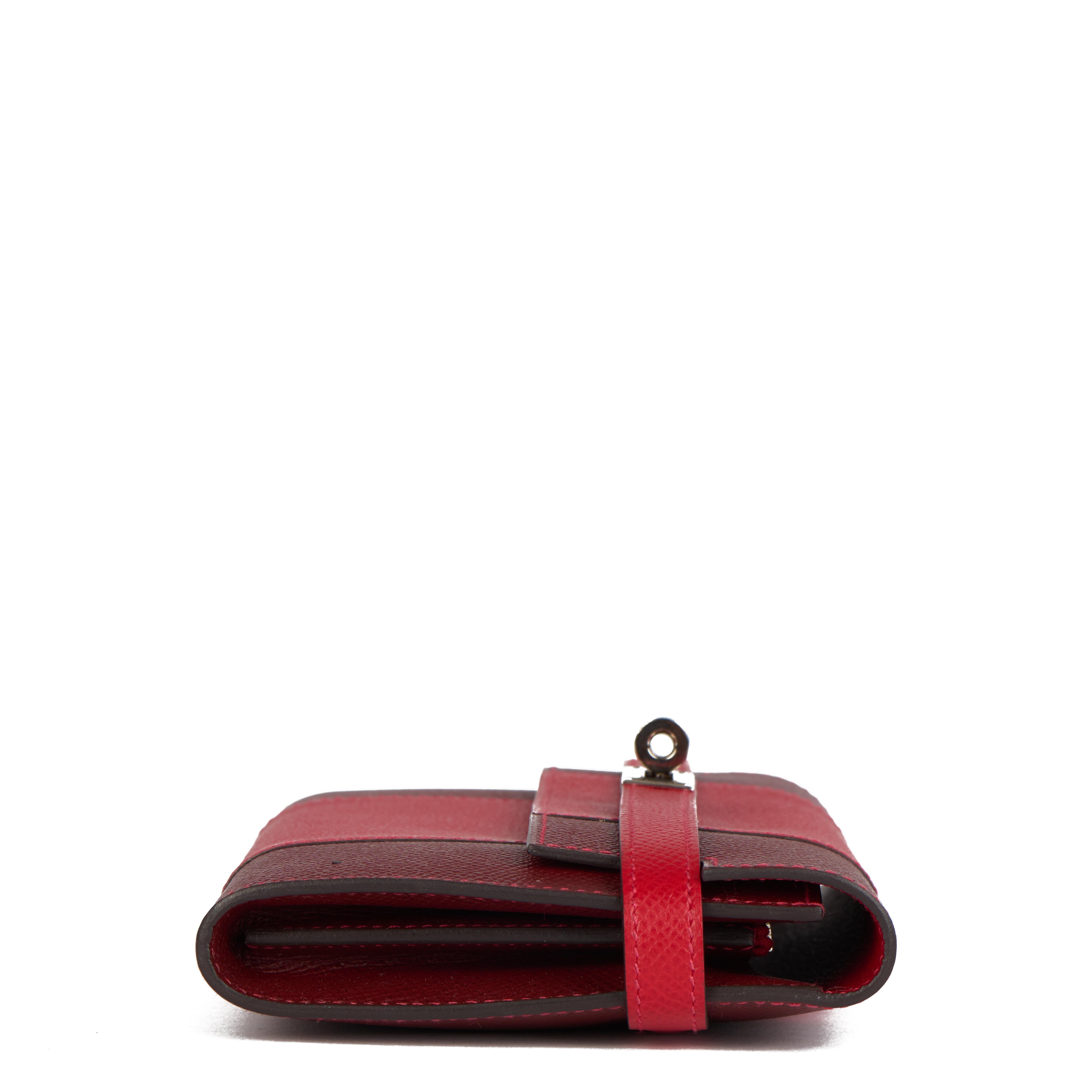 Hermes Rouge Casque & Rouge H Epsom Leather Flag Kelly Wallet 4
