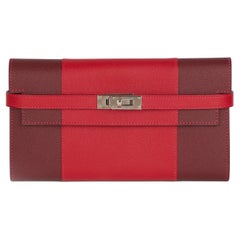 Hermes Rouge Casque & Rouge H Epsom Leather Flag Kelly Wallet 