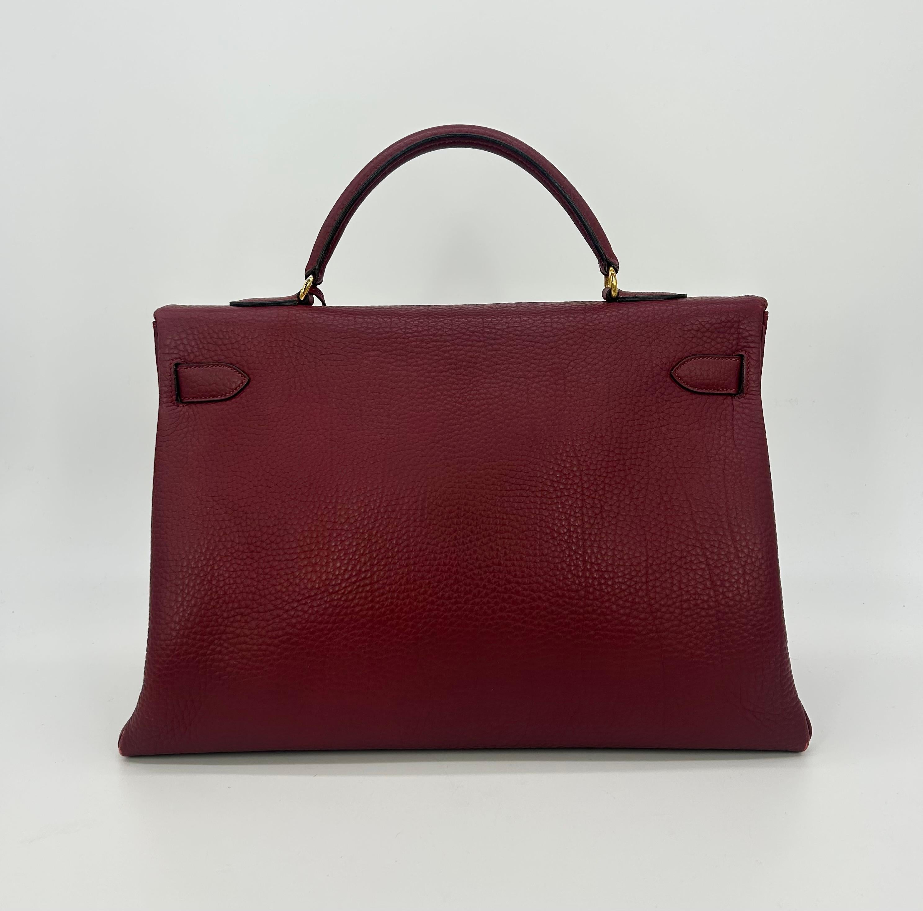 Brown Hermes Rouge Clemence Leather Kelly 40 For Sale