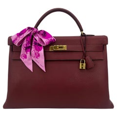 Retro Hermes Rouge Clemence Leather Kelly 40