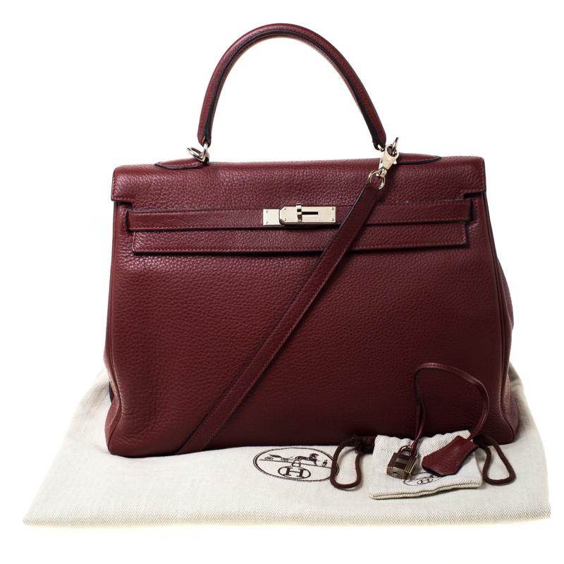 Hermes Rouge Clemence Leather Palladium Hardware Kelly Retourne 35 Bag 8