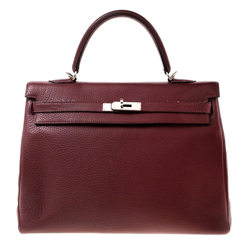 Hermes Rouge Clemence Leather Palladium Hardware Kelly Retourne 35 Bag