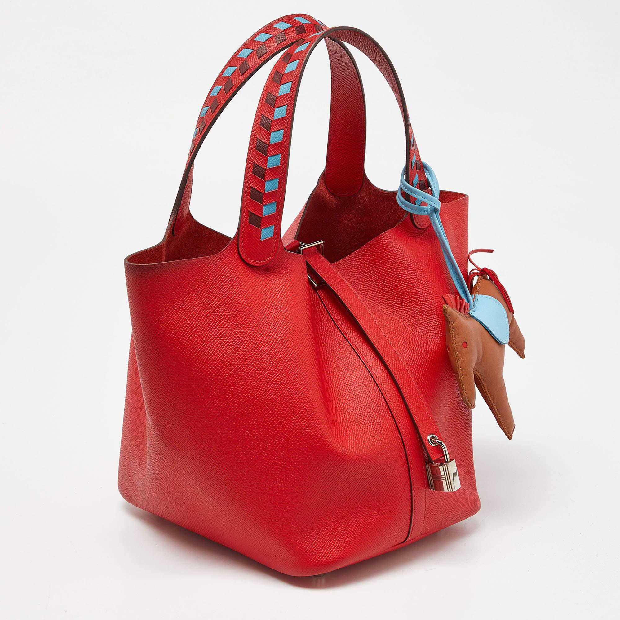 Hermes Rouge Coeur/Blue Du Nord/Rouge H Epsom Leather Picotin Lock 22 Bag en vente 7