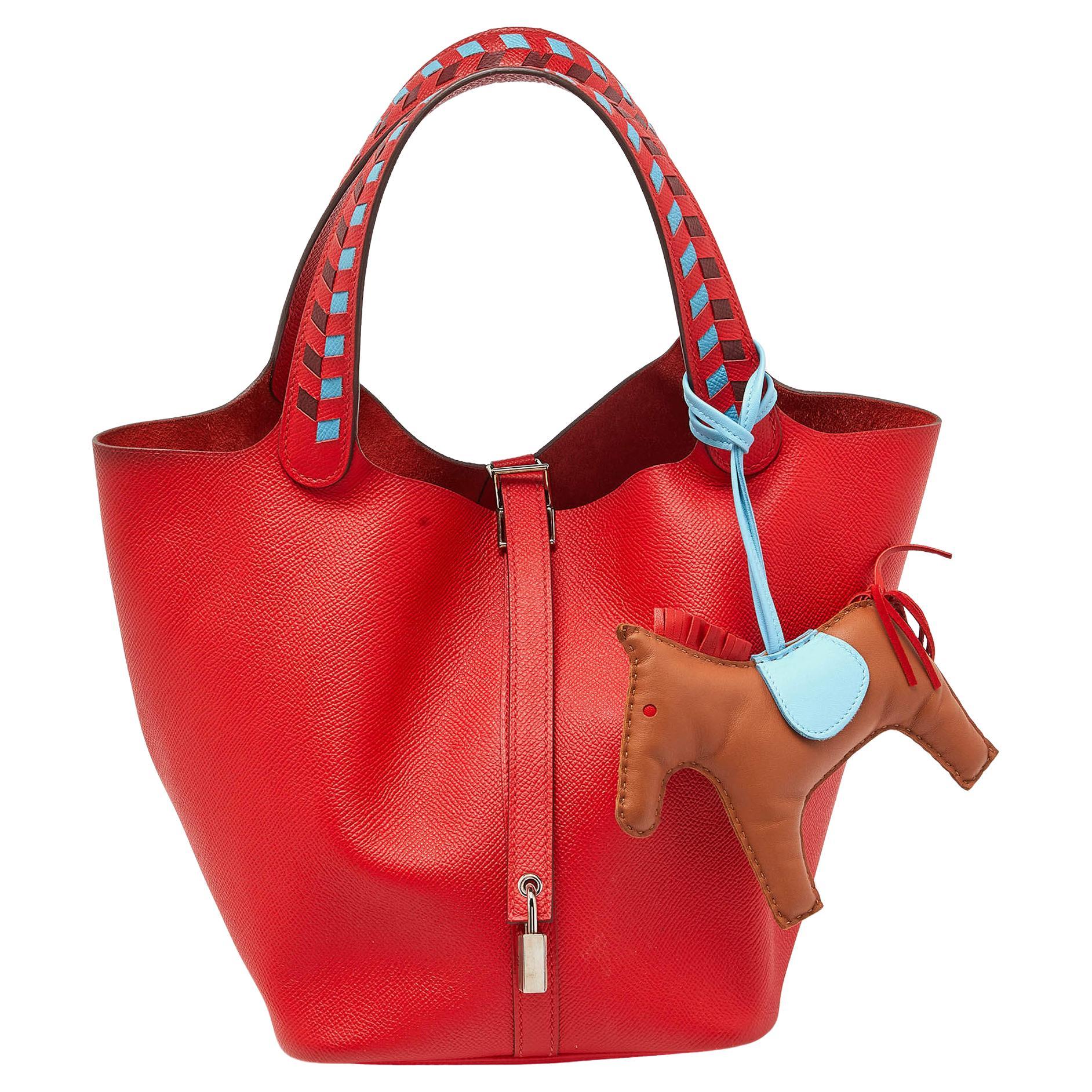 Hermes Rouge Coeur/Blue Du Nord/Rouge H Epsom Leather Picotin Lock 22 Bag For Sale