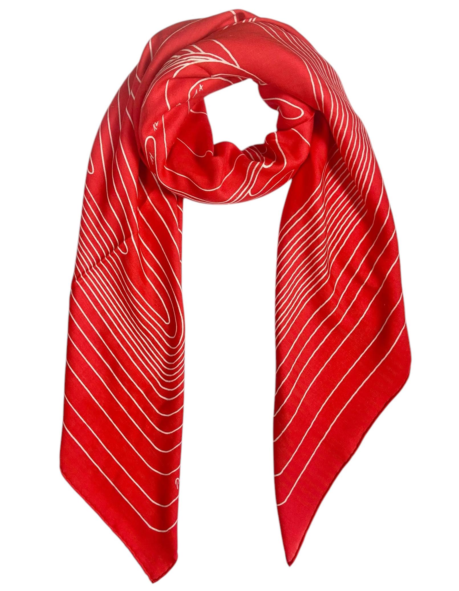 Hermes Rouge Coquelicot Pegase Paysage 140 Silk Cashmere Shawl In Excellent Condition For Sale In New York, NY