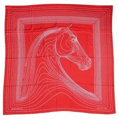 Hermes Rouge Coquelicot Pegase Paysage 140 Silk Cashmere Shawl