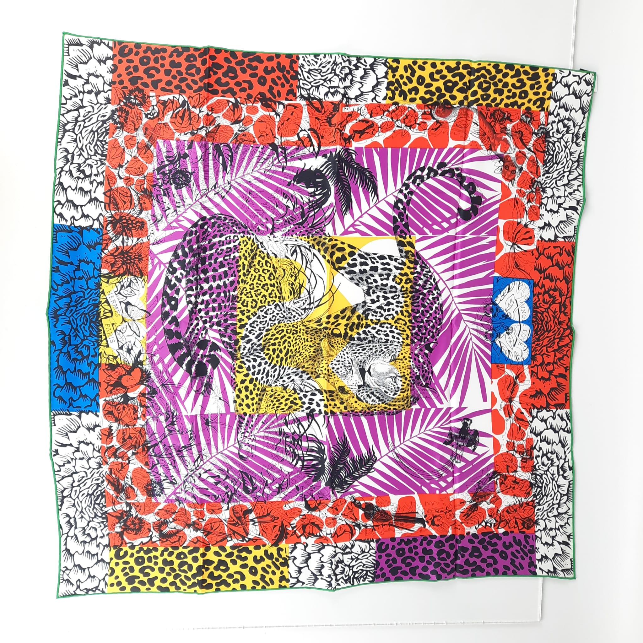Women's or Men's Hermes Rouge / Cyclamen / Multicolore Jungle Love stamped scarf 70