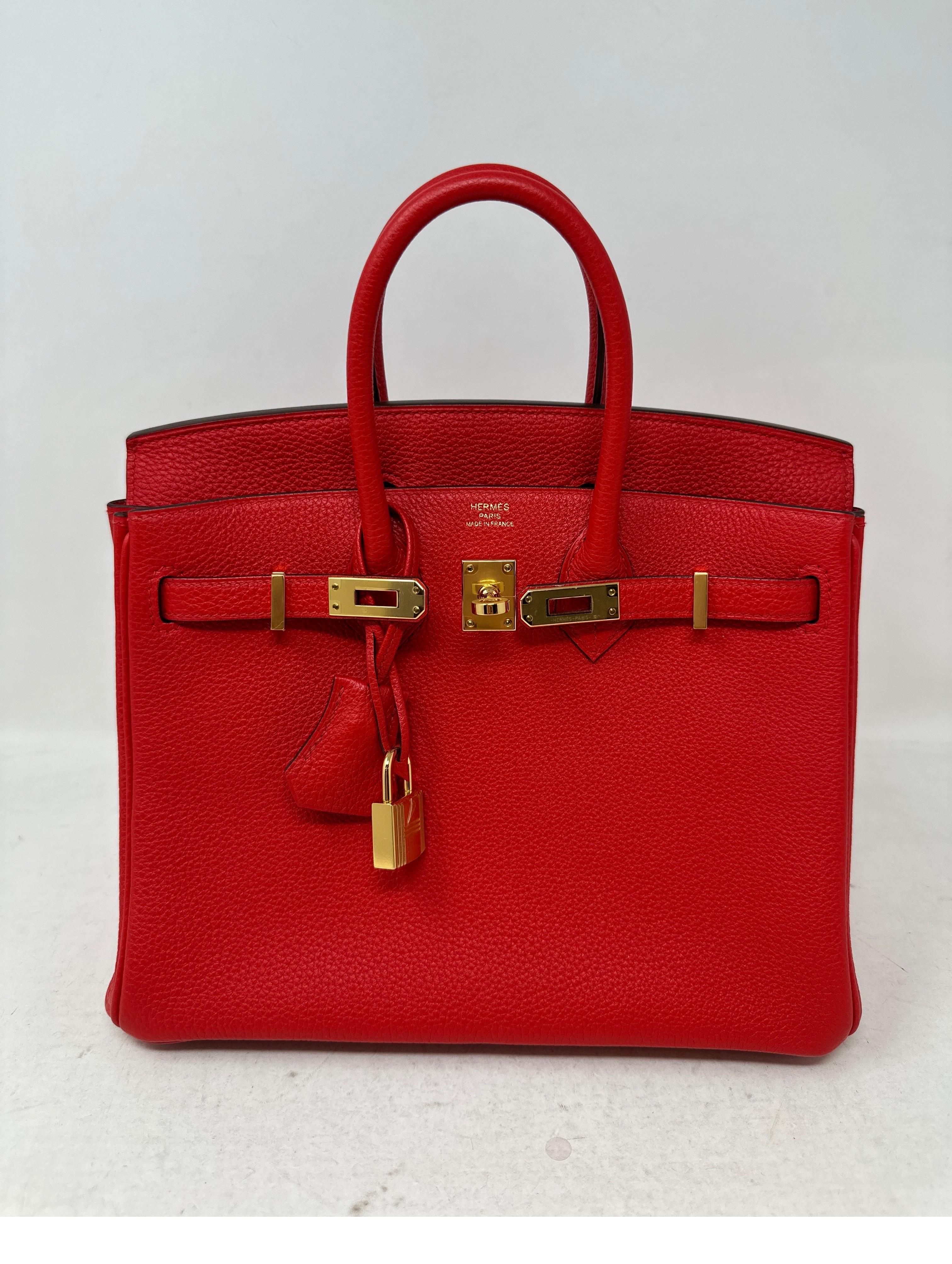 Hermes Rouge De Coeur Birkin 25 Bag. Mint like new condition. Gold hardware. Rare mini size 25 Birkin bag. Great investment bag. Interior clean. Includes clochette, lock, keys, and dust bag. Guaranteed authentic. 