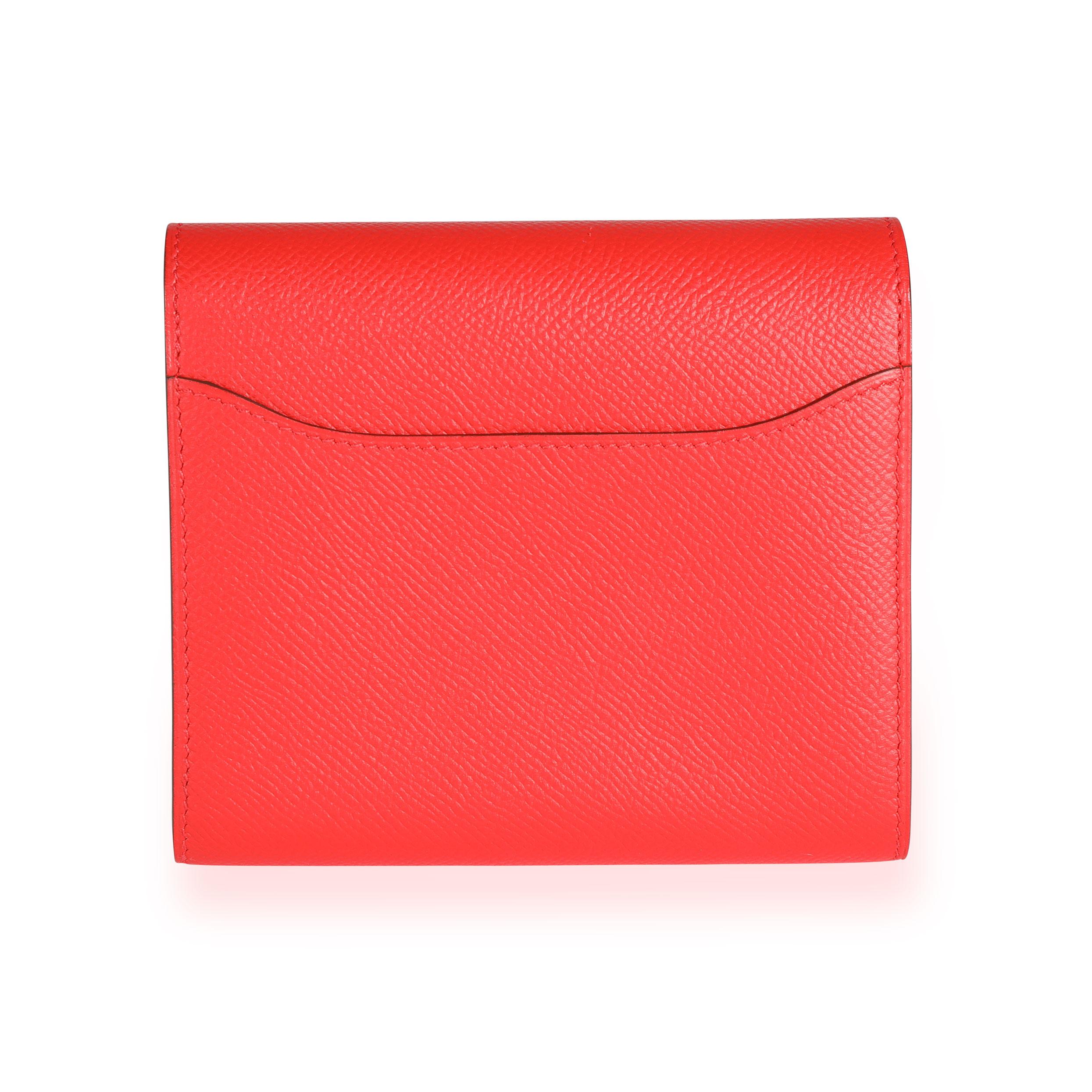 Red Hermès Rouge De Coeur Epsom & Rose Sakura Enamel Compact Constance Wallet PHW