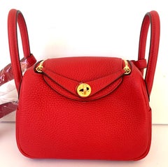 Hermes Rouge de Coeur Mini Lindy Handbag Bag