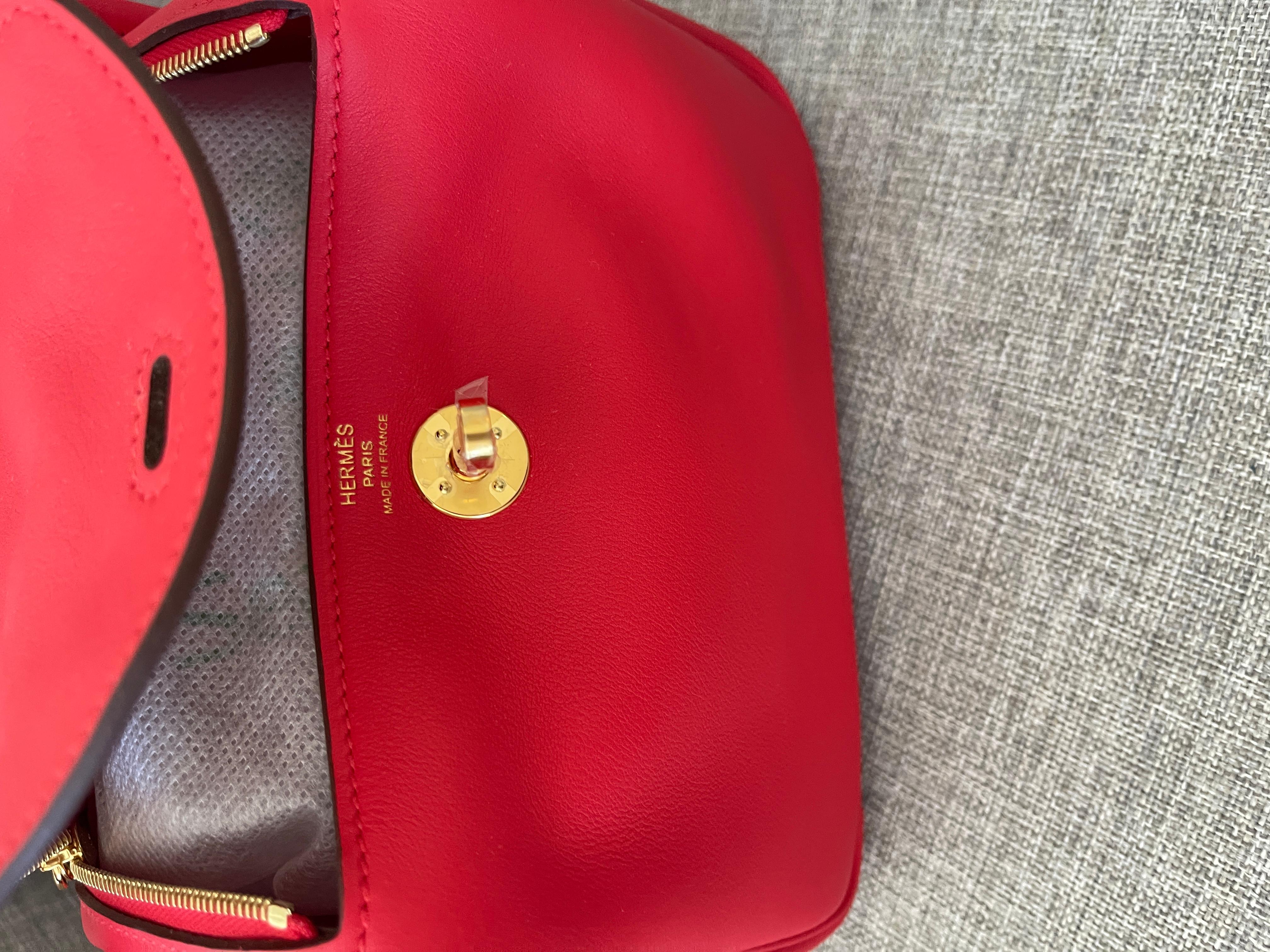 Hermes Rouge de Coeur Mini Lindy Handbag Bag Gold 2