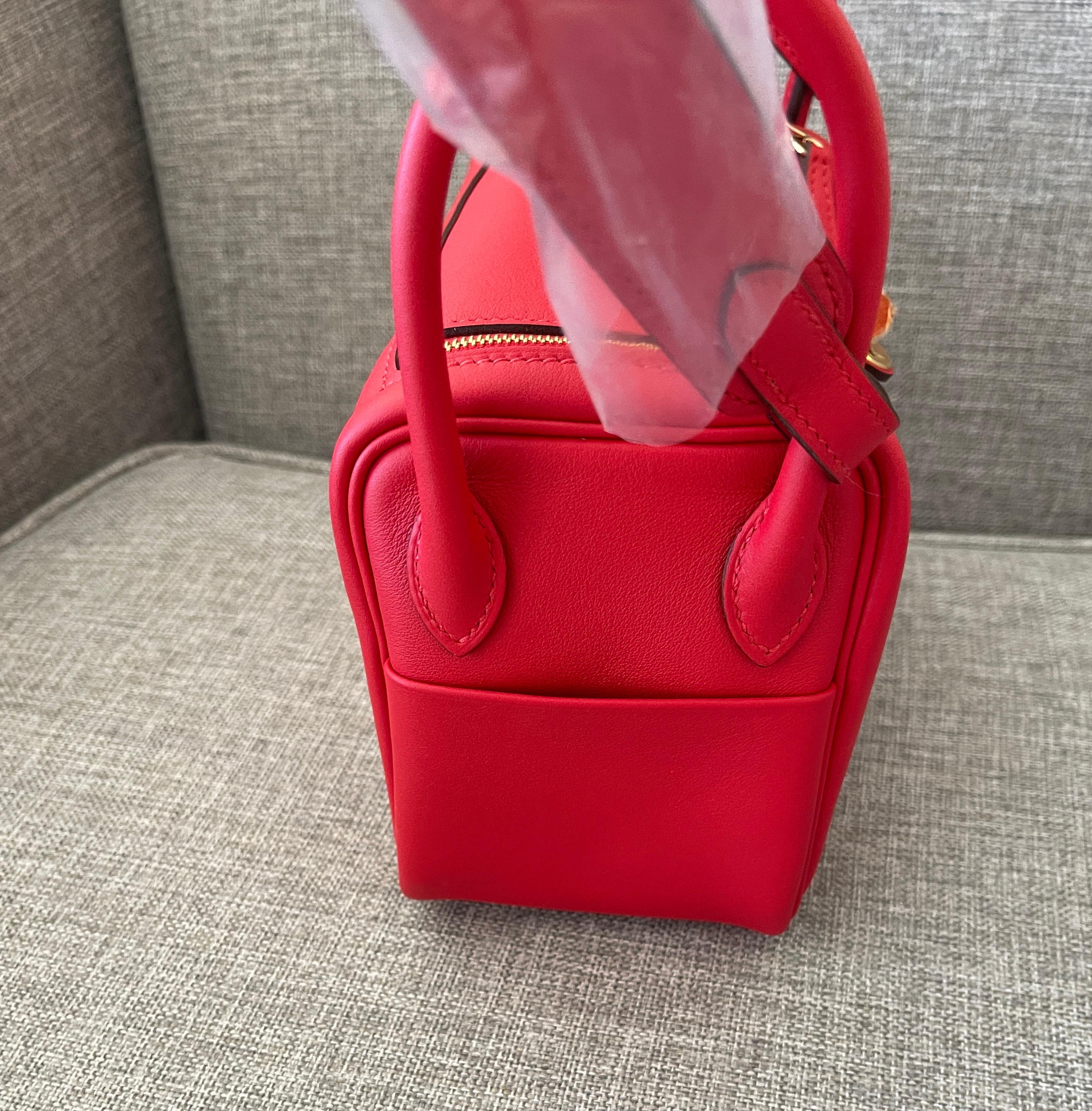 Red Hermes Rouge de Coeur Mini Lindy Handbag Bag Gold