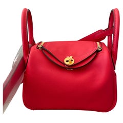 Hermes Rouge de Coeur Mini Lindy Handbag Bag Gold