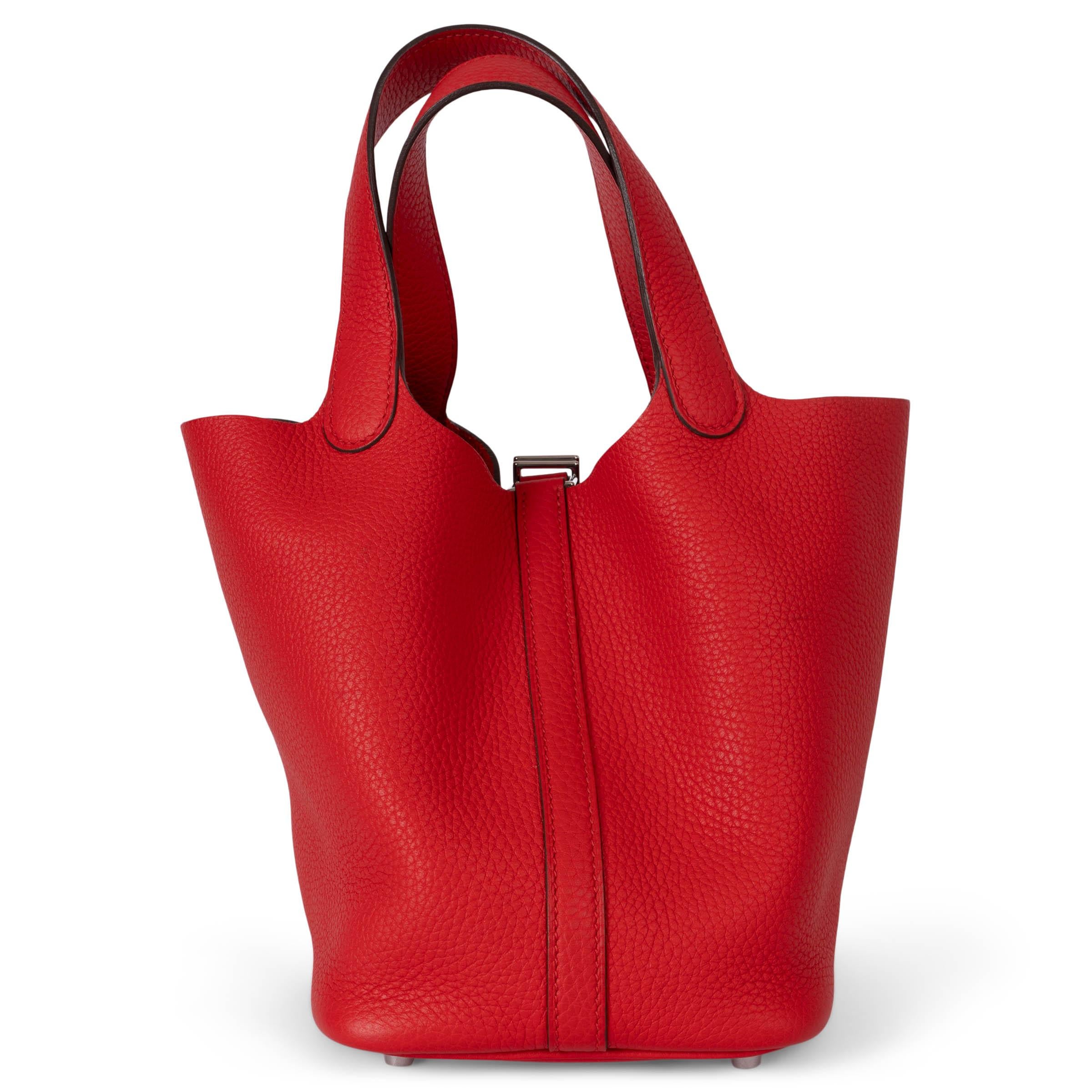 Red HERMES Rouge de Coeur red Clemence leather PICOTIN 18 LOCK Bag For Sale