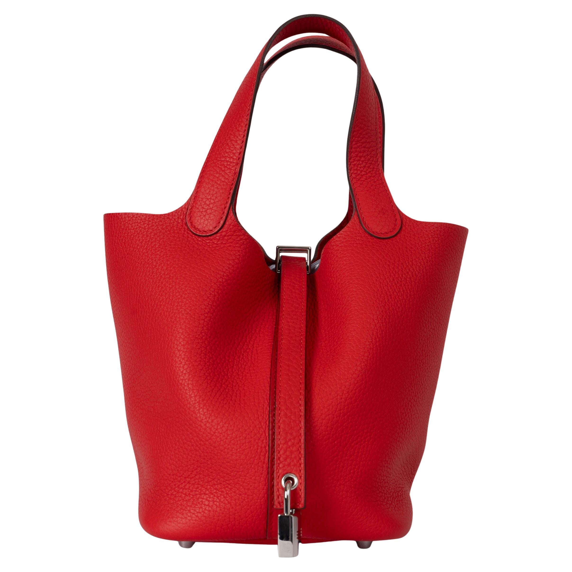HERMES Rouge de Coeur red Clemence leather PICOTIN 18 LOCK Bag For Sale