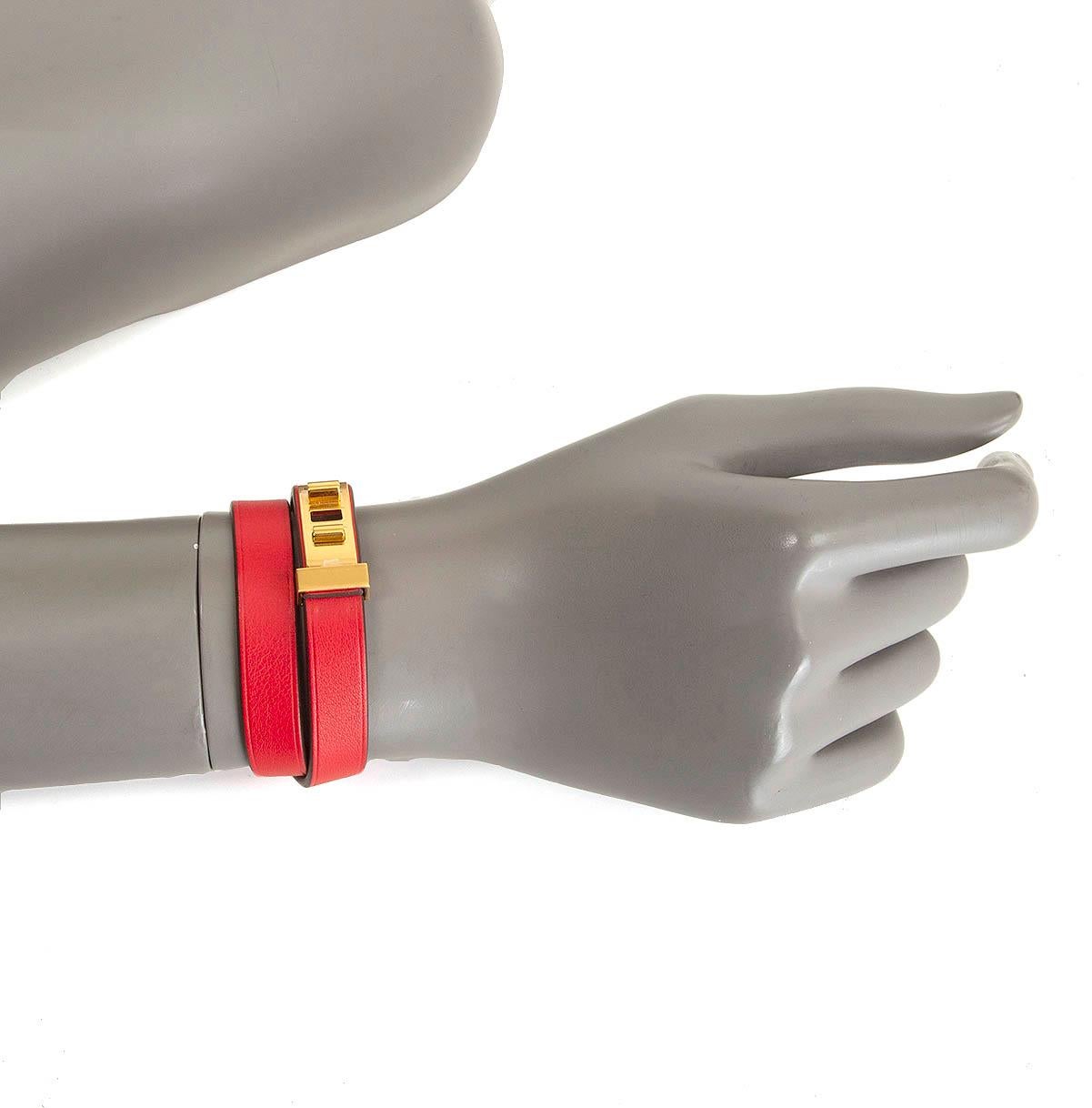 Women's HERMES Rouge de Coeur red leather MINI DOG DOUBLE TOUR Bracelet T2