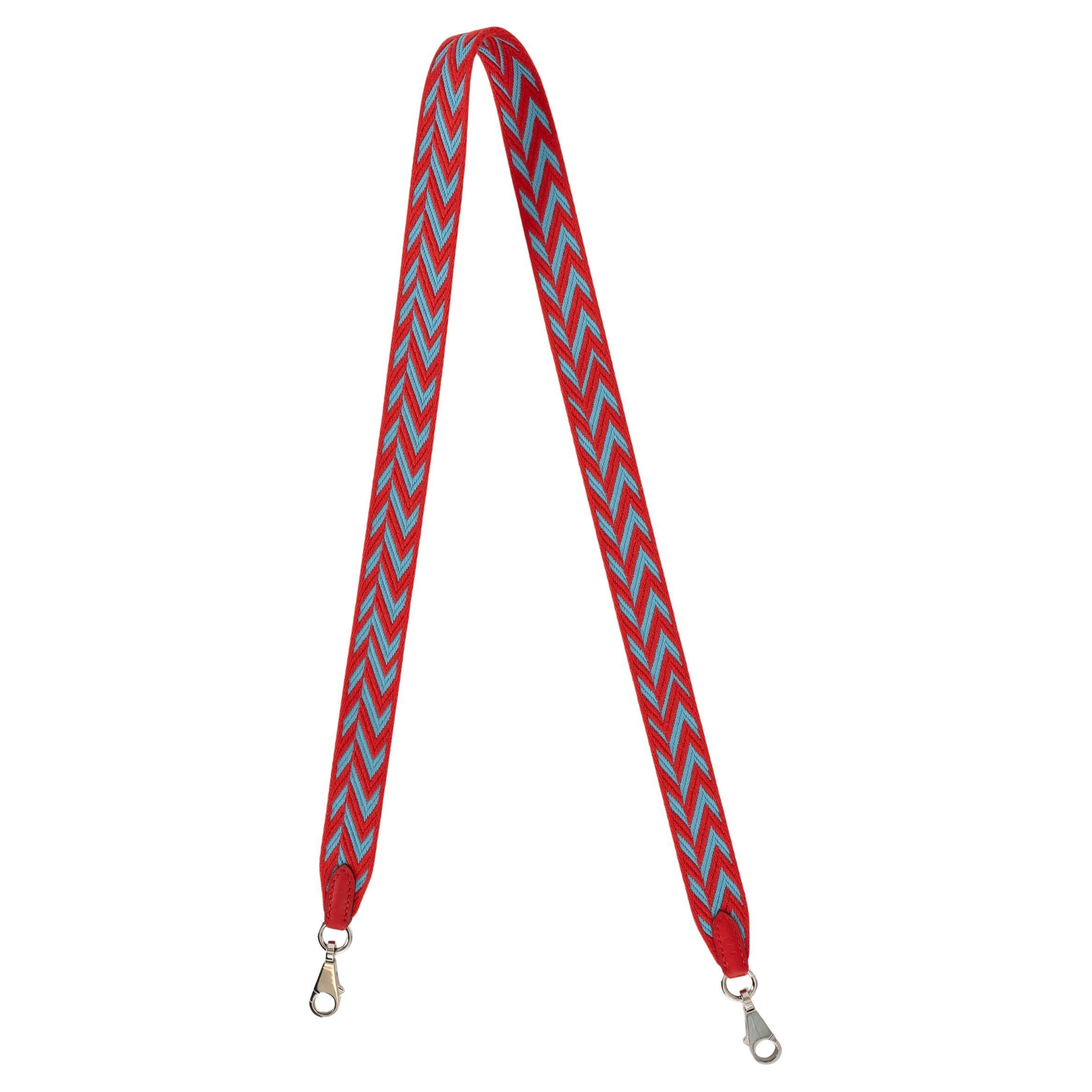 HERMES Rouge de Coeur red & Nord blue SANGLE ZIGZAG 25mm Bag Shoulder Strap