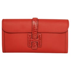 Hermes Rouge De Coeur Swift Leather & Alligator Jige Elan 29 Touch Clutch Bag