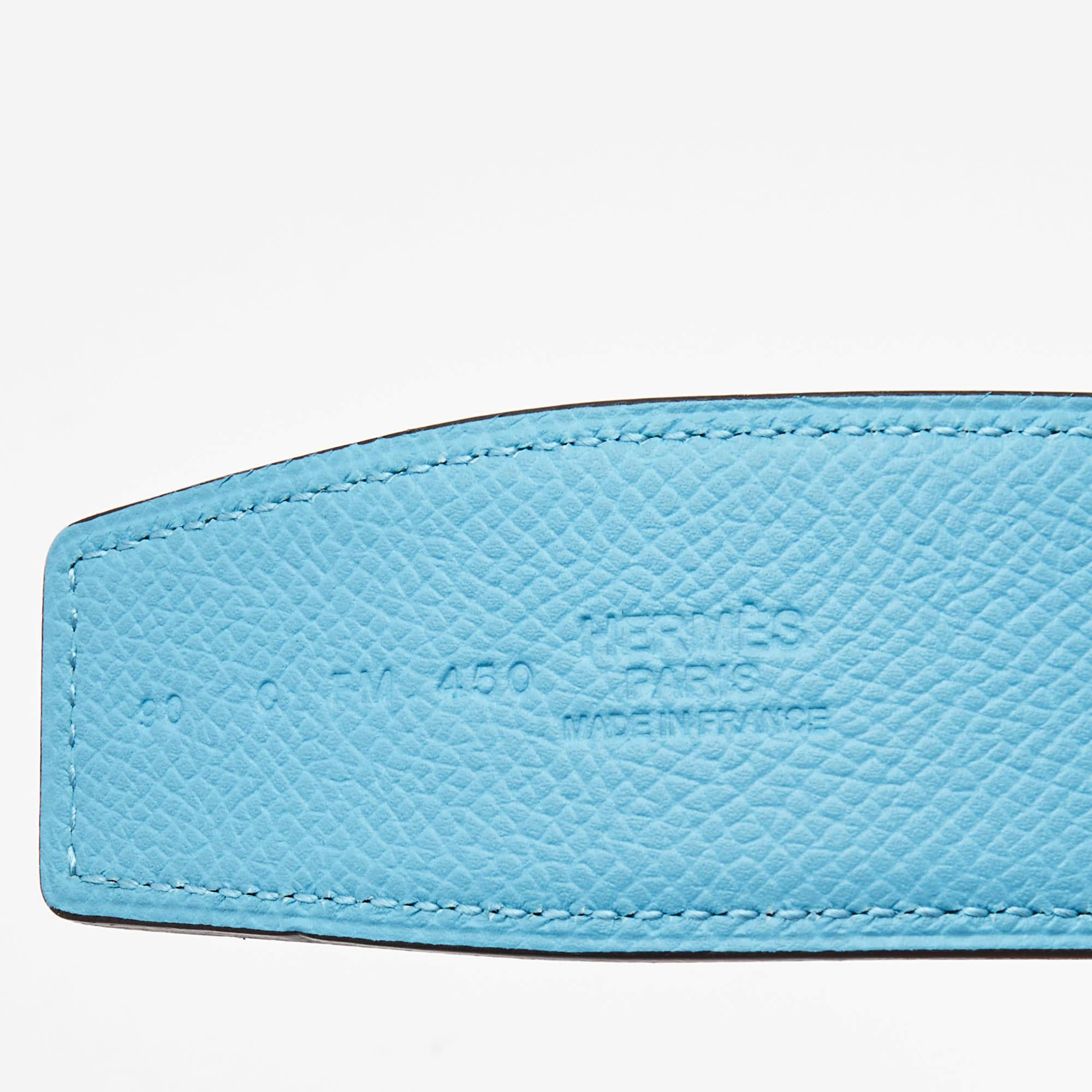 Hermes Rouge du Coeur/Bleu de Nord Epsom Leather Constance Reversible Belt 90CM In Excellent Condition In Dubai, Al Qouz 2