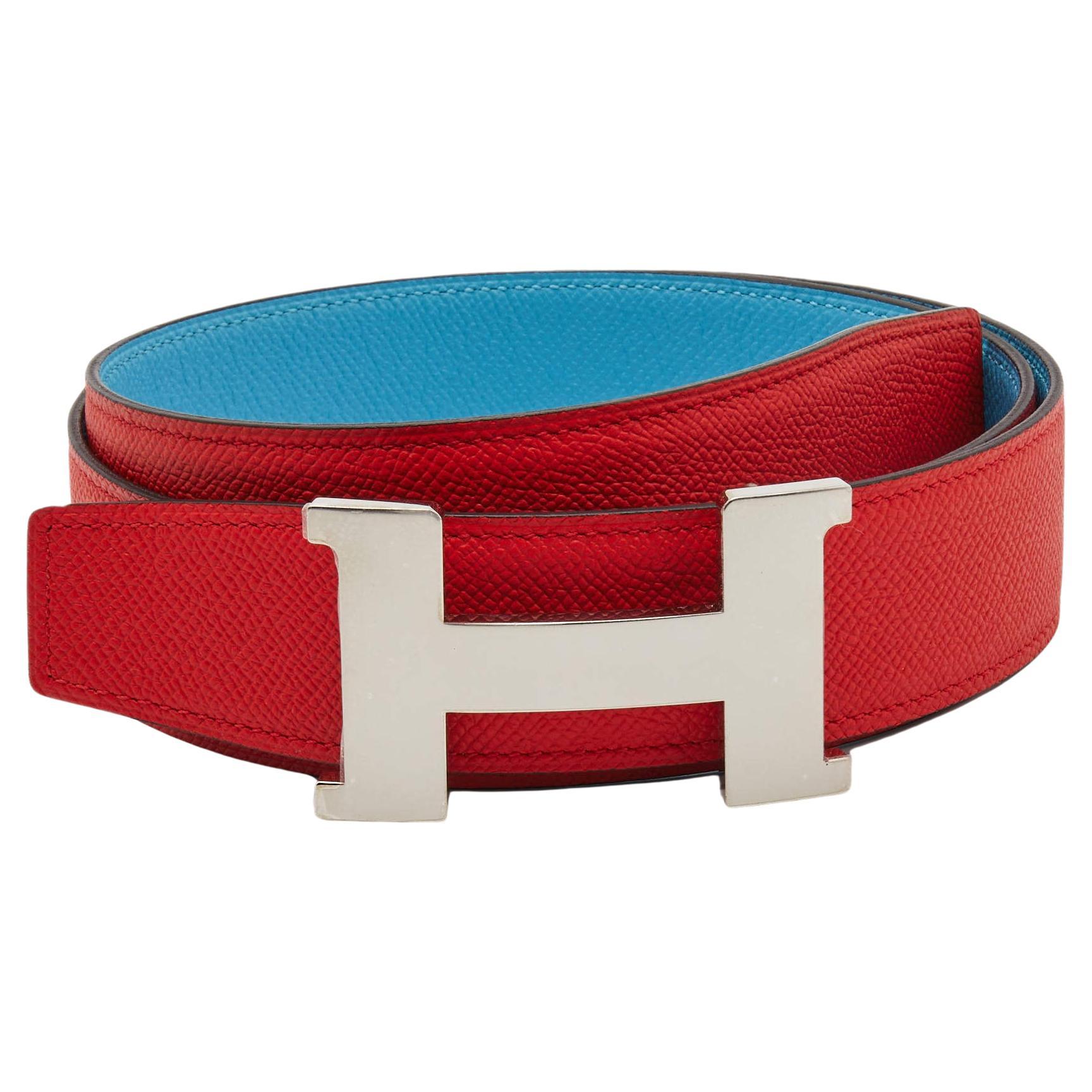 Hermes Rouge du Coeur/Bleu de Nord Epsom Leather Constance Reversible Belt 90CM