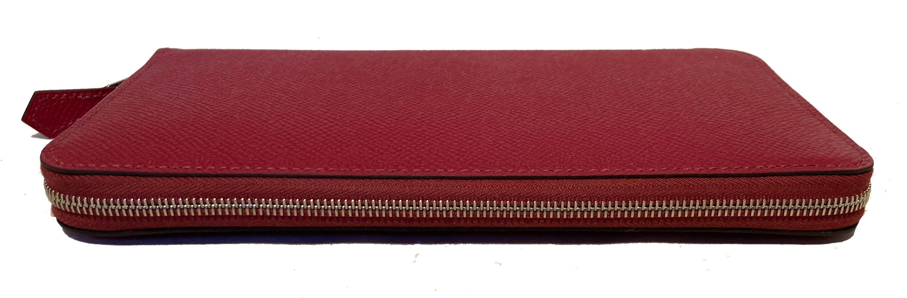 Red Hermes Rouge Epsom Zip Around Wristlet Wallet 