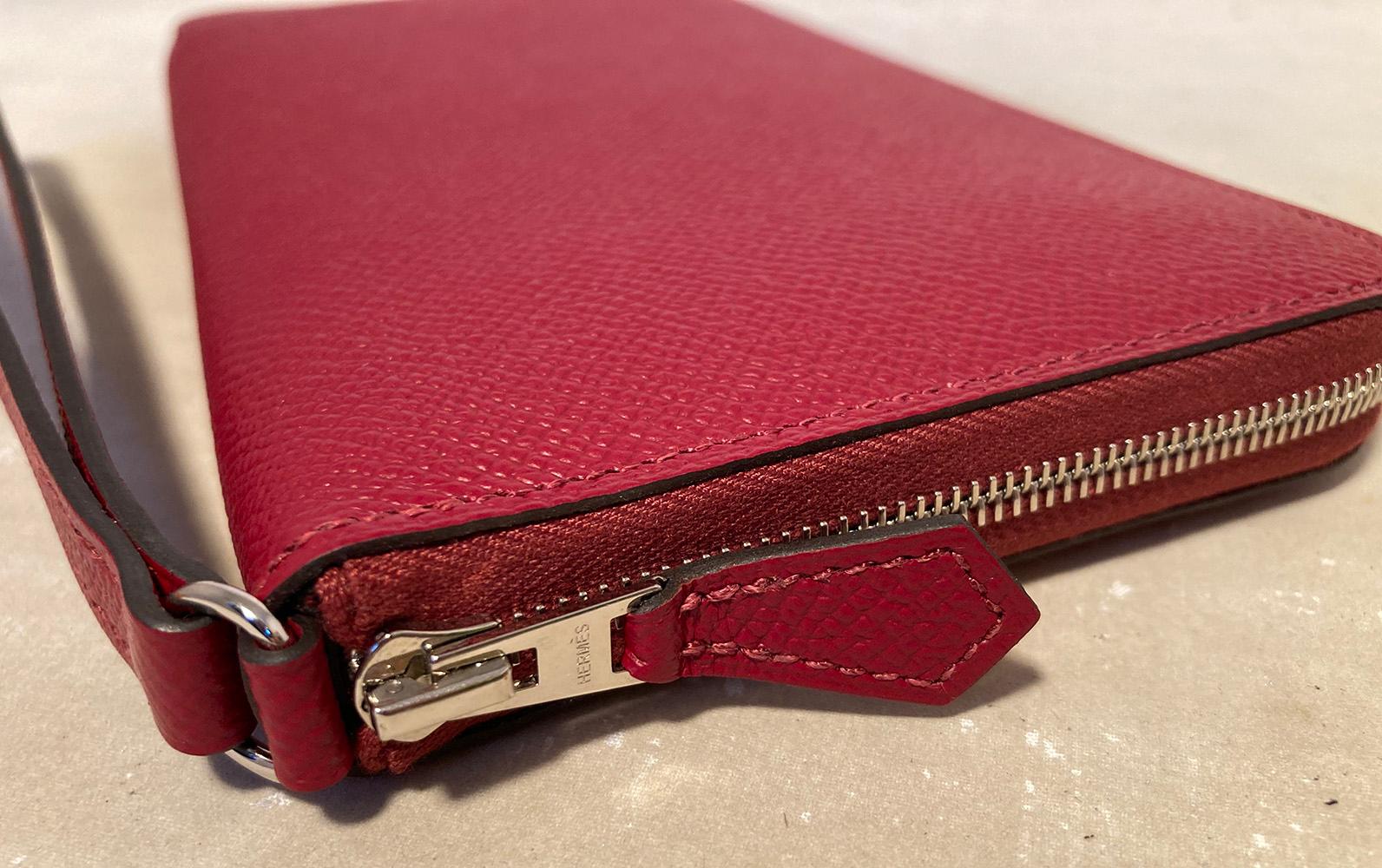 Women's Hermes Rouge Epsom Zip Around Wristlet Wallet 