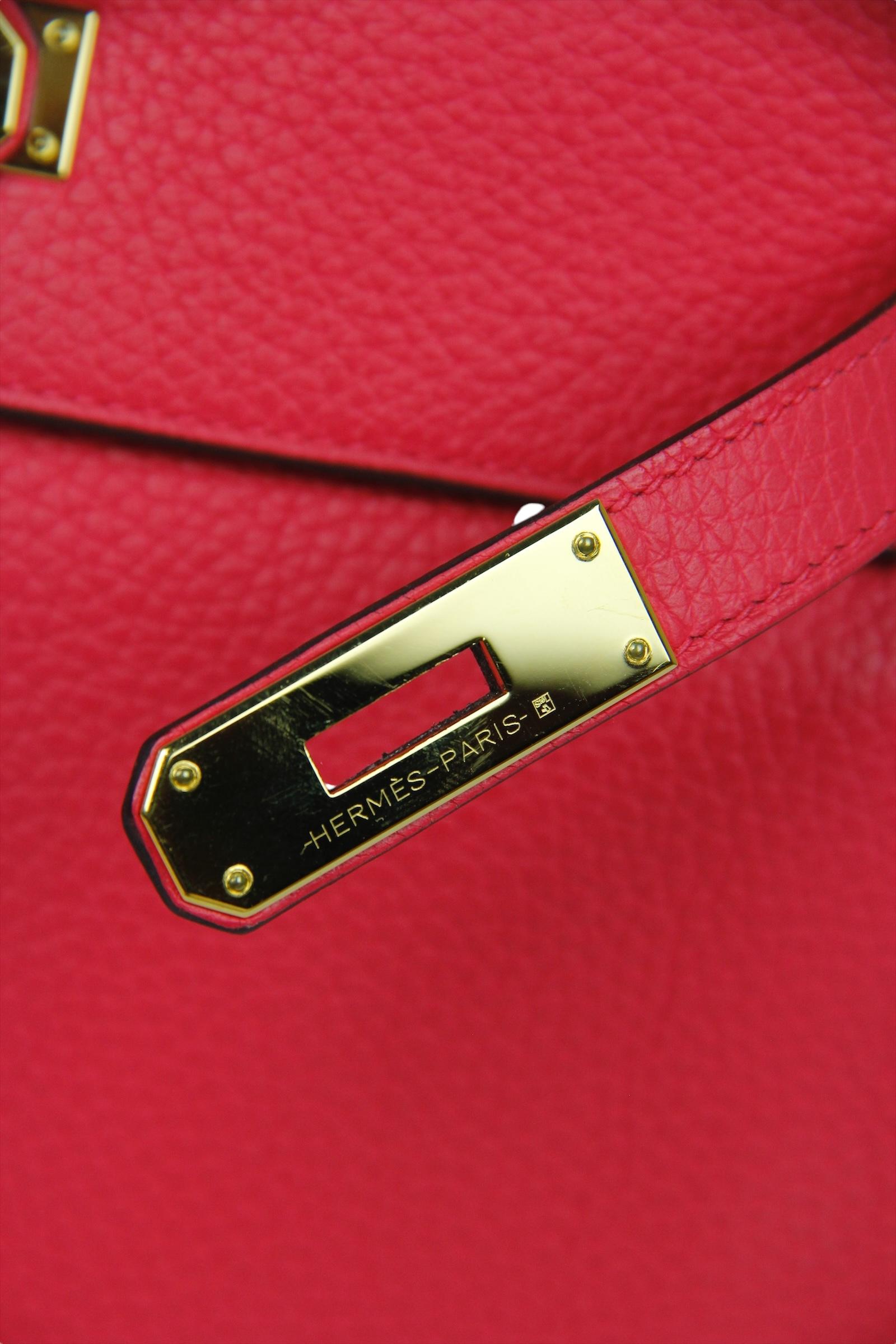 Hermes Rouge Extreme Togo Leather 28cm Retourne Kelly Bag GHW For Sale 5