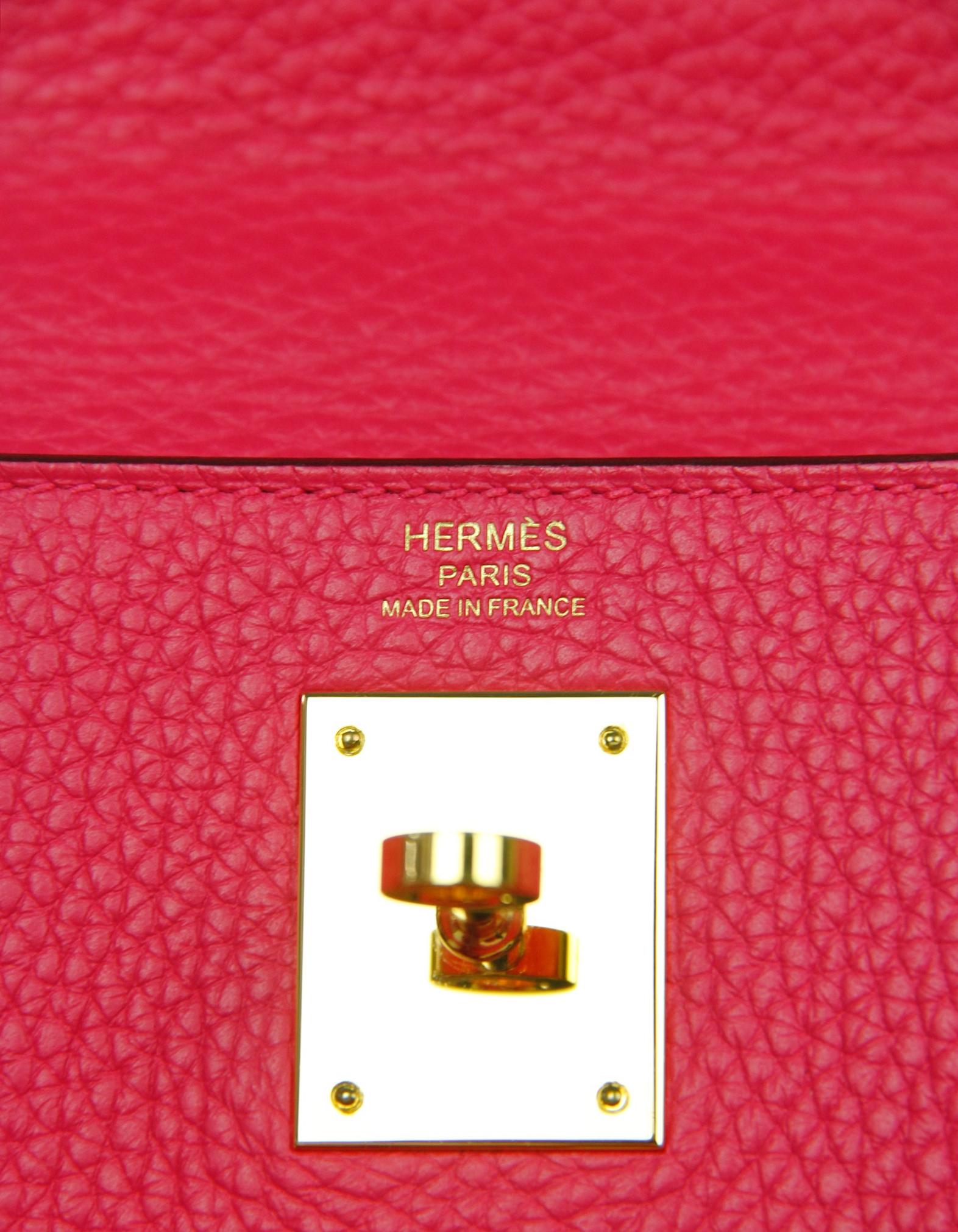 Hermes Rouge Extreme Togo Leather 28cm Retourne Kelly Bag GHW For Sale 4