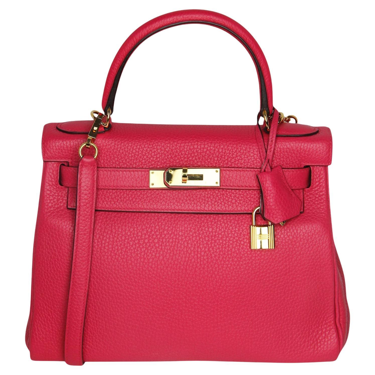 Hermes Rouge Extreme Togo Leather 28cm Retourne Kelly Bag GHW For Sale