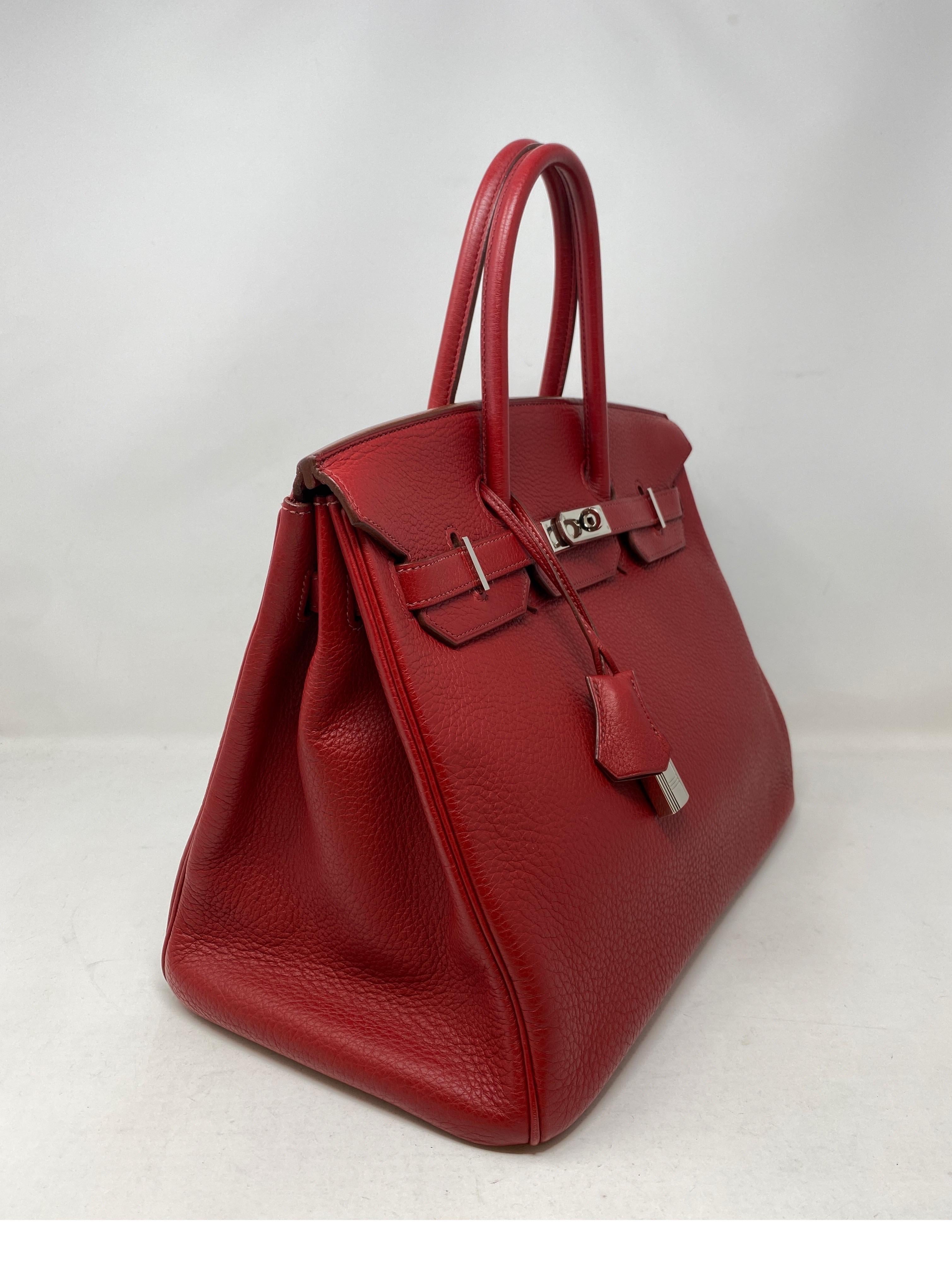 Hermes Rouge Garance Birkin 35 Bag. Beautiful red color with palladium hardware. Excellent condition. Great investment bag. Includes clochette, lock, keys, and dust cover. Guaranteed authentic. 