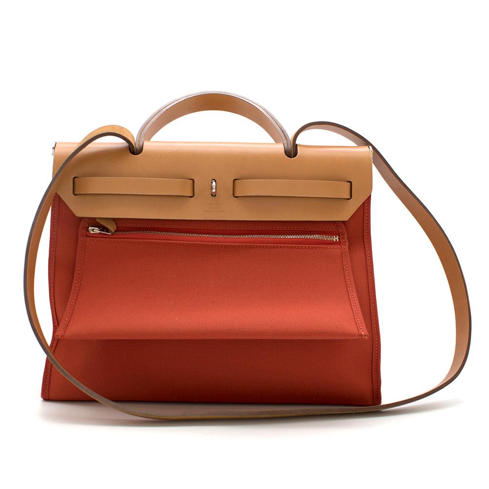 Red Hermes Rouge Garance Canvas & Leather Herbag Zip PM Bag 30cm For Sale