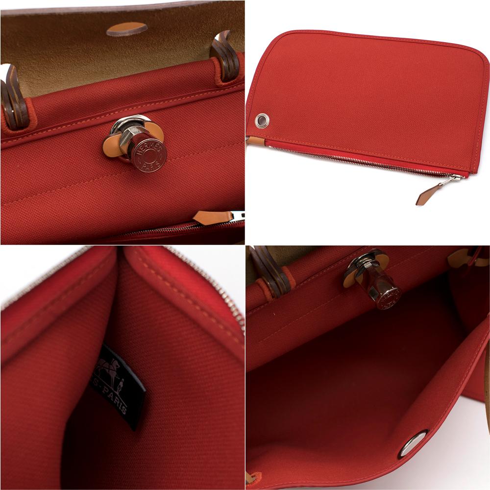 Hermes Rouge Garance Canvas & Leather Herbag Zip PM Bag 30cm For Sale 1