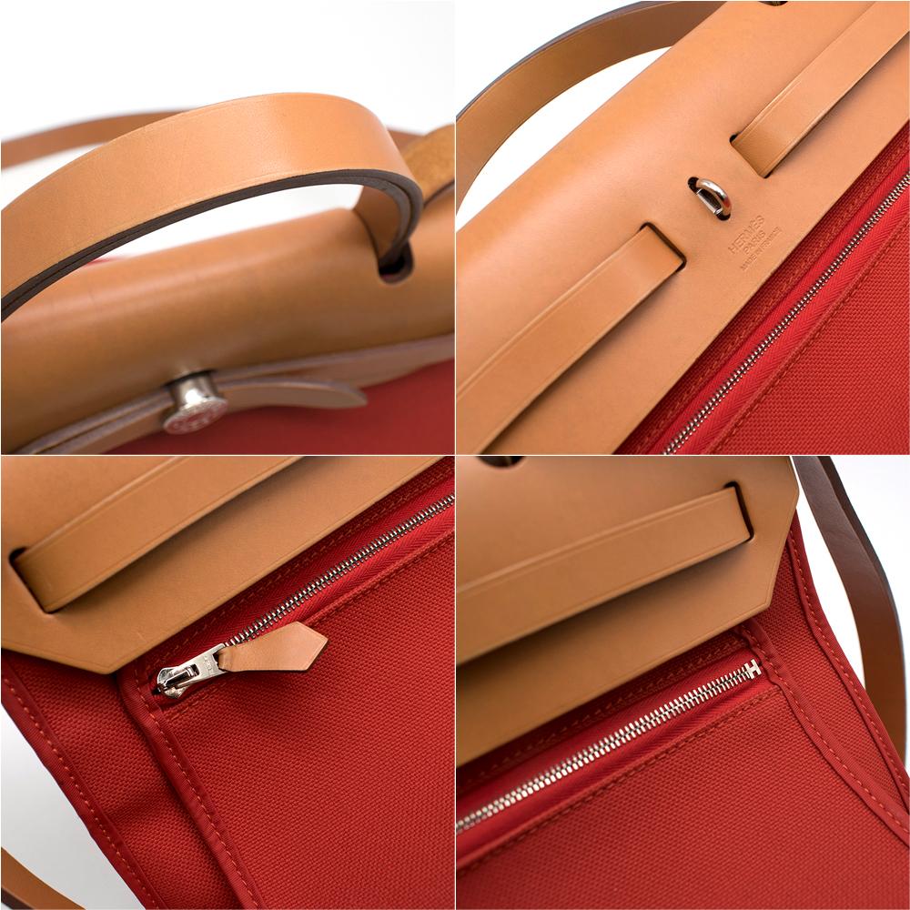 Hermes Rouge Garance Canvas & Leather Herbag Zip PM Bag 30cm For Sale 2