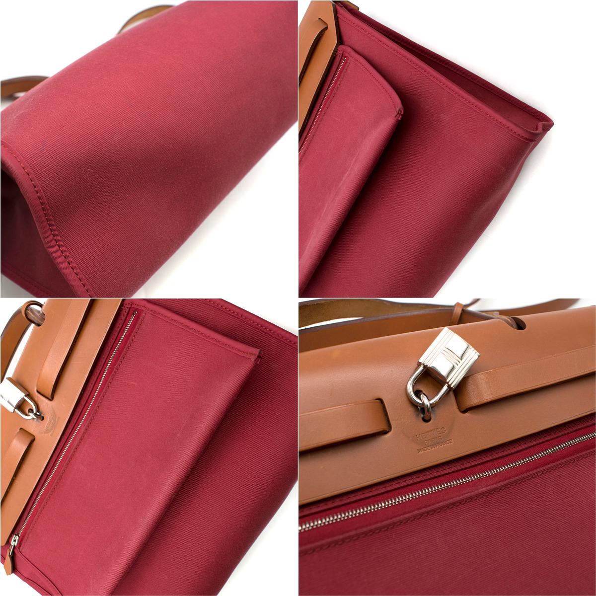 Brown Hermes Rouge Garance Canvas & Leather Herbag Zip PM Bag