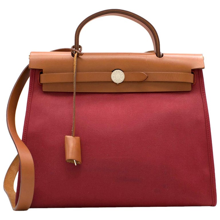 Hermes Rouge Garance Canvas and Leather Herbag Zip PM Bag at 1stDibs