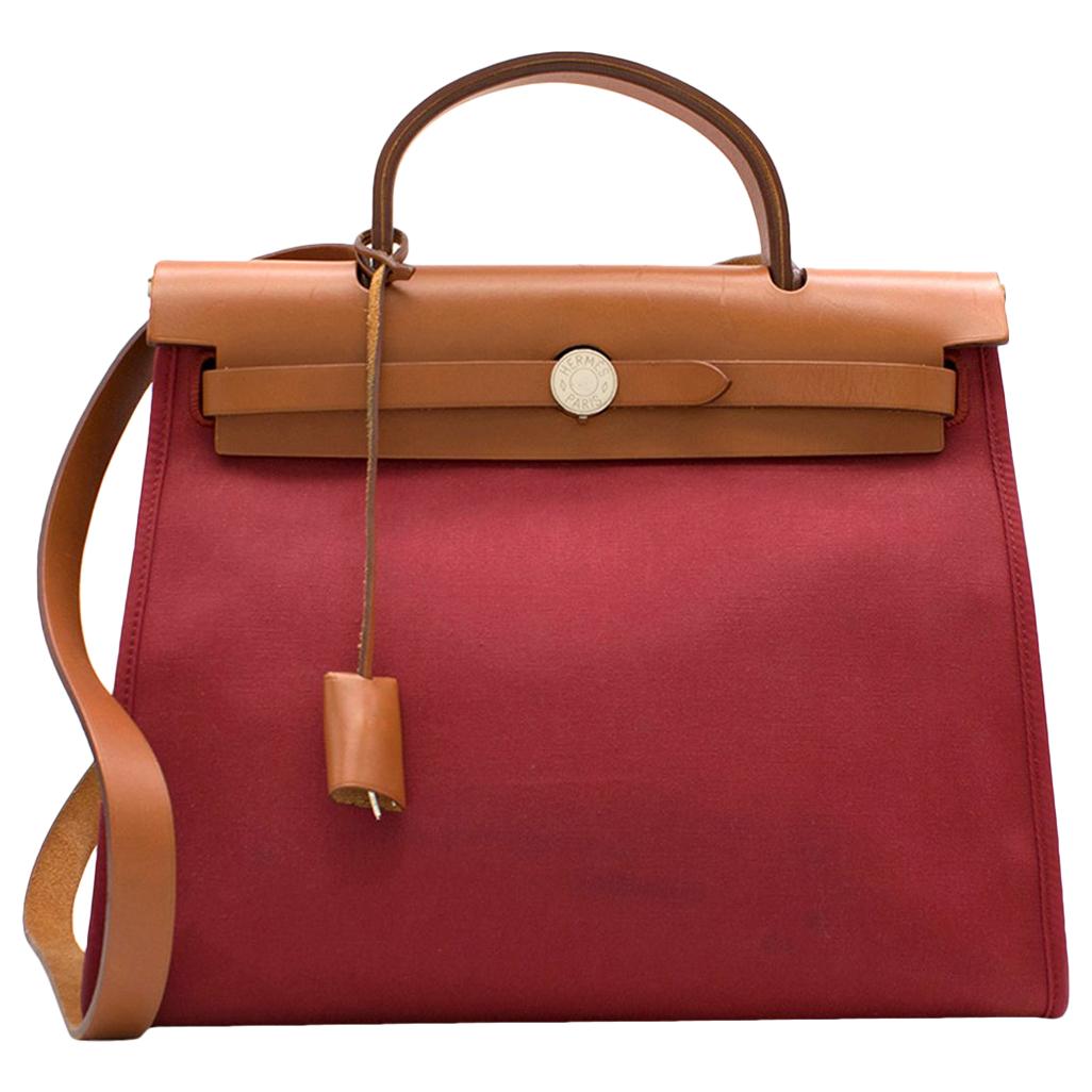 Hermes Rouge Garance Canvas & Leather Herbag Zip PM Bag