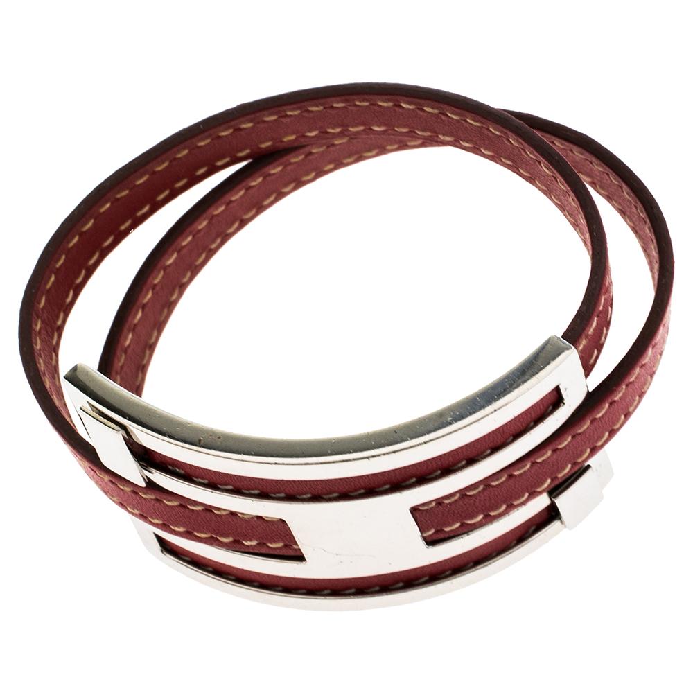 Hermès Rouge Garance Chamonix Leather Pousse Pousse Bracelet In Fair Condition In Dubai, Al Qouz 2