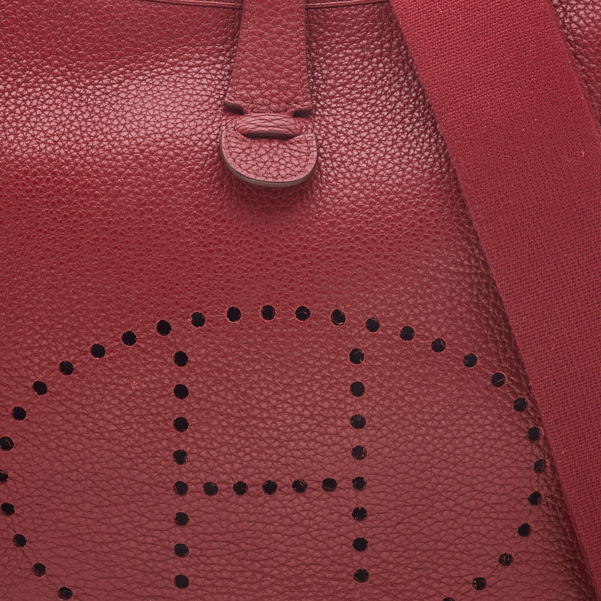 Hermes Rouge Garance Clemence Leather Evelyne III GM Bag 6