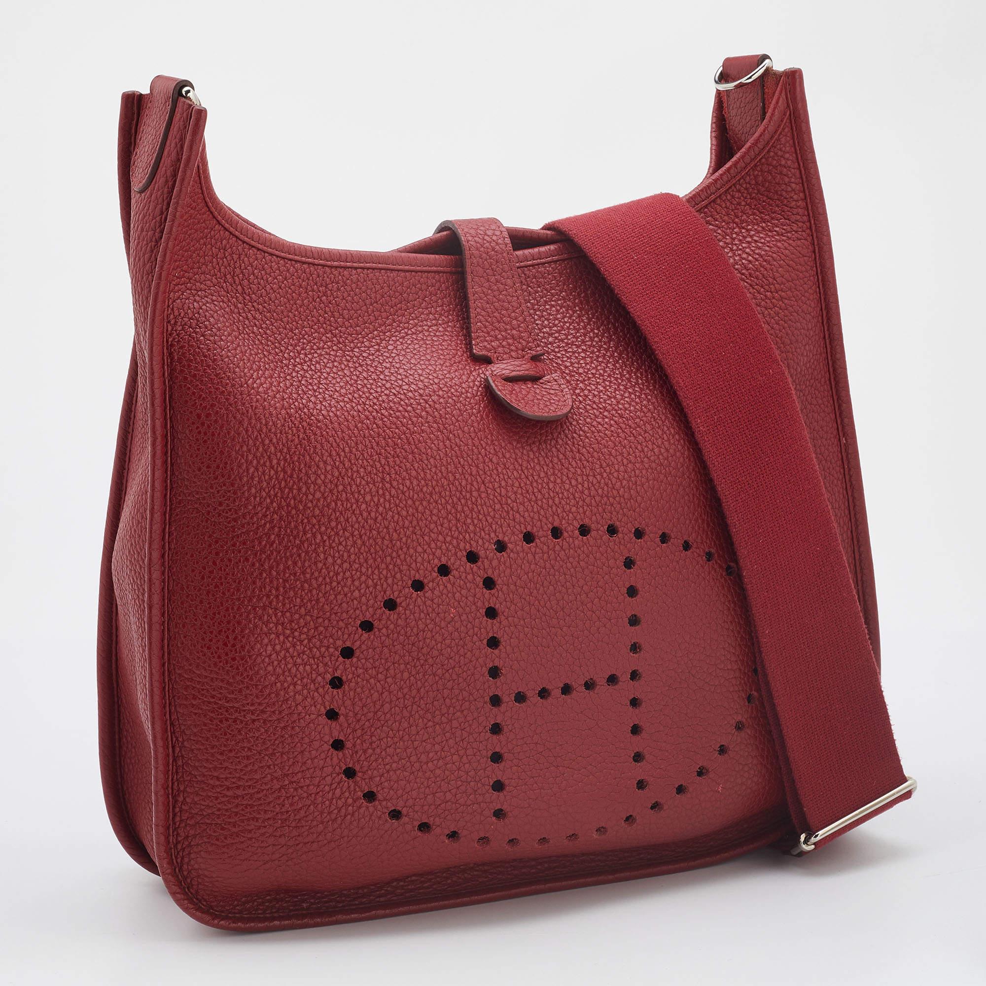 Women's Hermes Rouge Garance Clemence Leather Evelyne III GM Bag