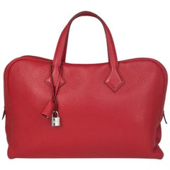 Used HERMES Rouge Garance Clemence leather VICTORIA II PORTE-DOCUMENTS Briefcase Bag