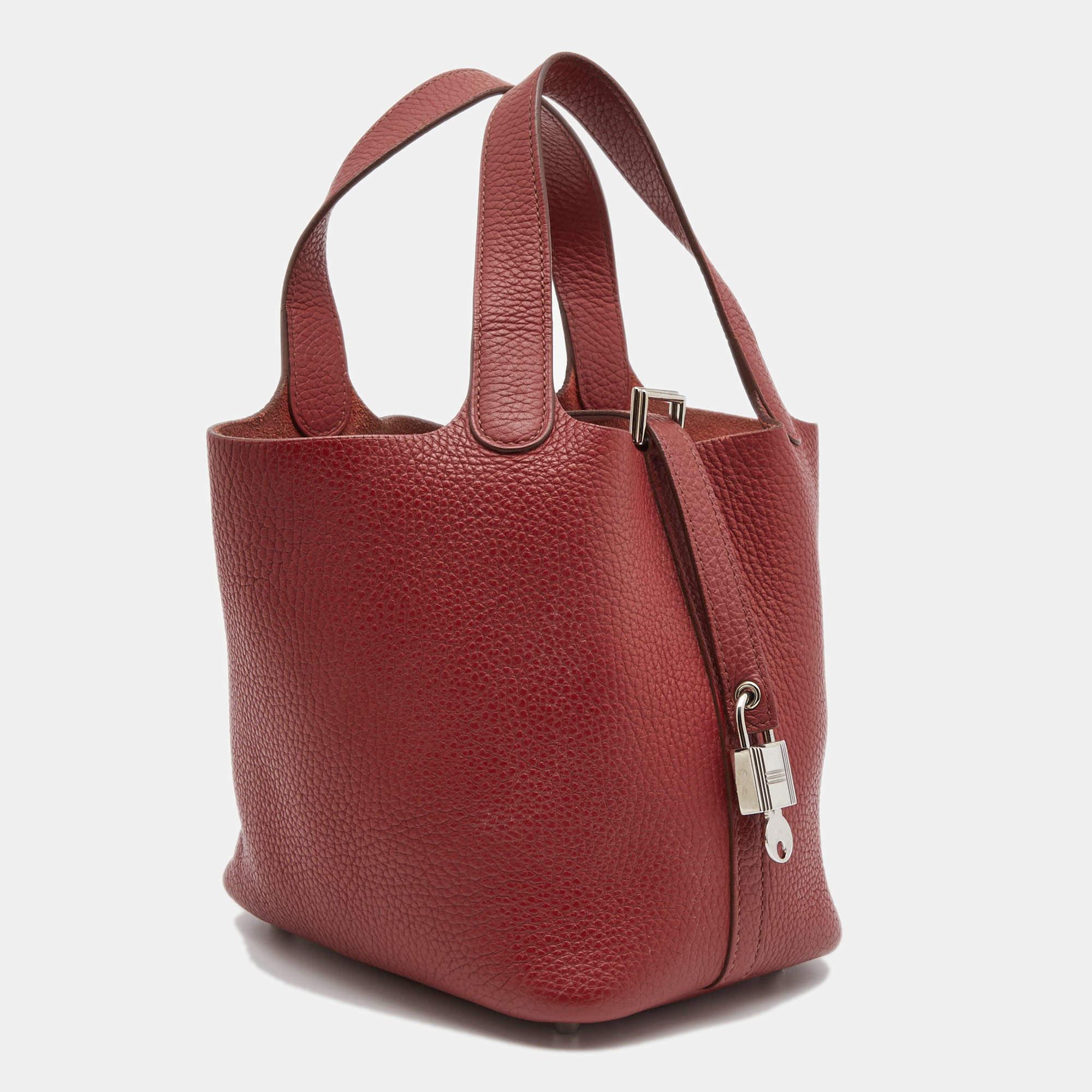 Hermes Rouge Garance Leather Picotin Lock 18 Bag In Good Condition In Dubai, Al Qouz 2