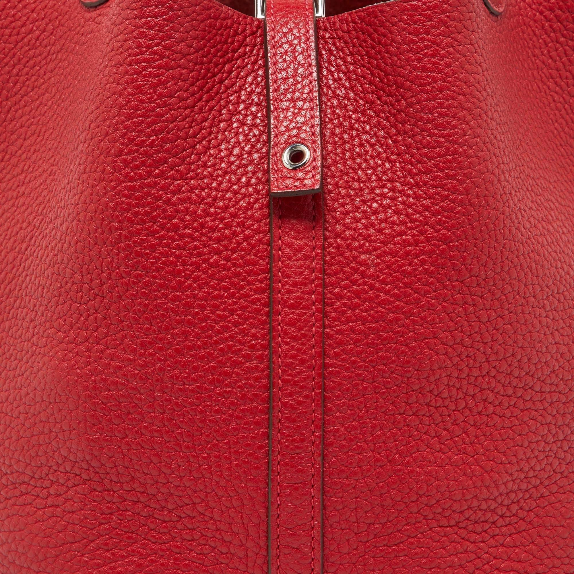 Women's Hermes Rouge Garance Taurillon Clemence Leather Picotin Lock 22 Bag