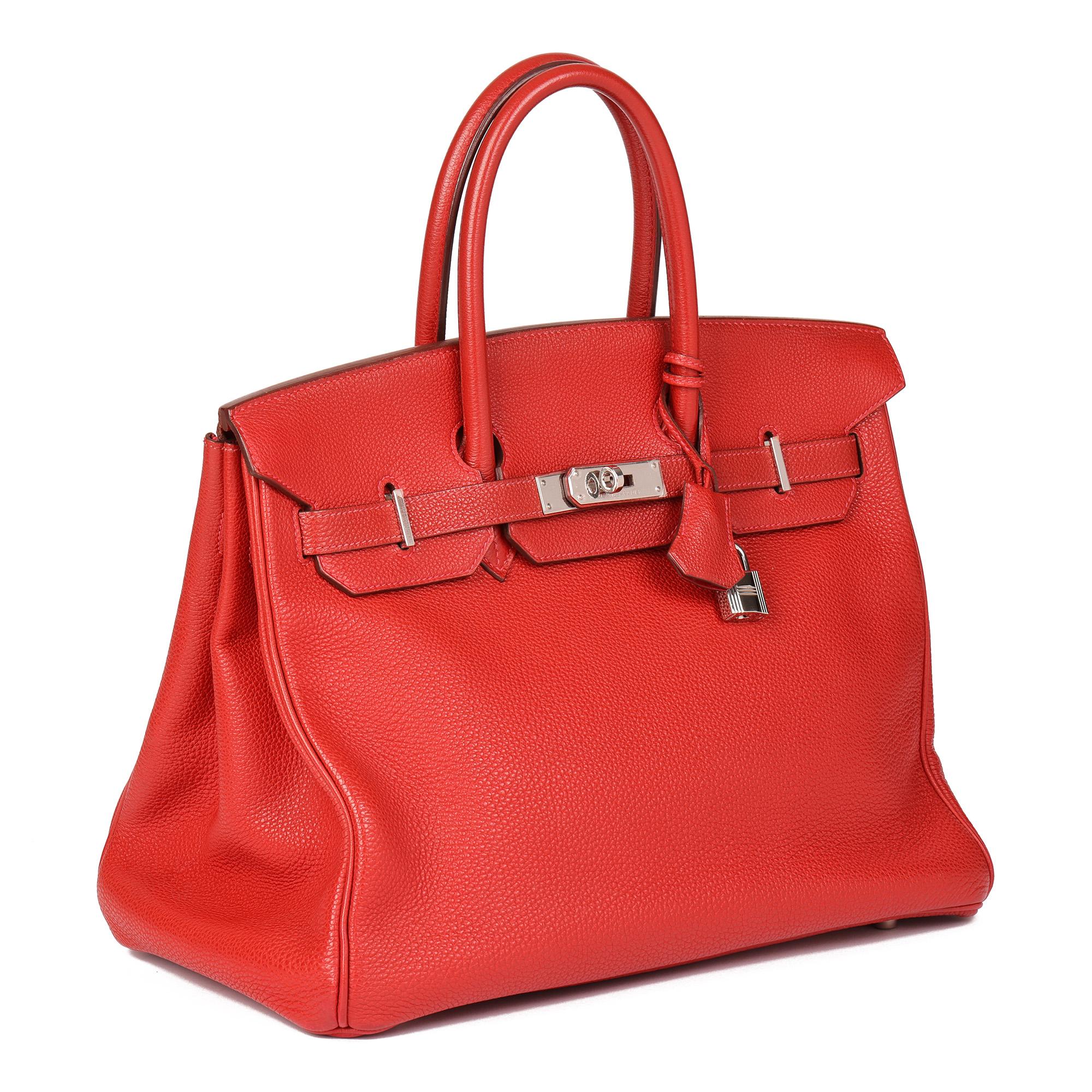 HERMÈS
Rouge Garance Togo Leather Birkin 35cm 

Xupes Reference: JJLG093
Serial Number: [H]
Age (Circa): 2004
Accompanied By: Hermès Dust Bag, Padlock, Keys, Clochette
Authenticity Details: Date Stamp (Made in France) 
Gender: Ladies
Type: