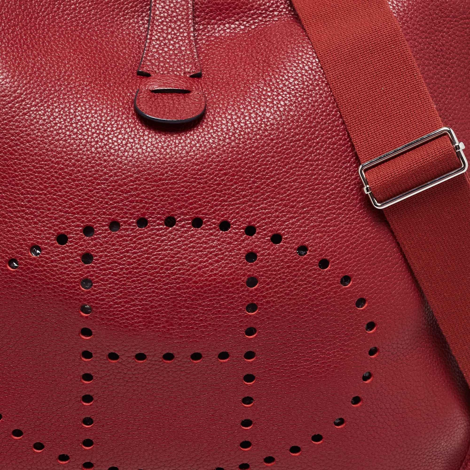 Hermes Rouge Garance Togo Leather Evelyne III TGM Bag 8